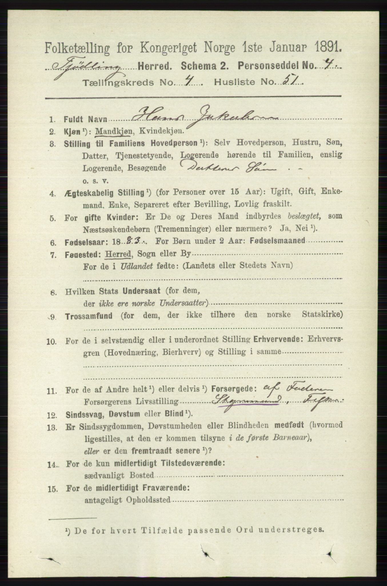 RA, 1891 census for 0725 Tjølling, 1891, p. 1738