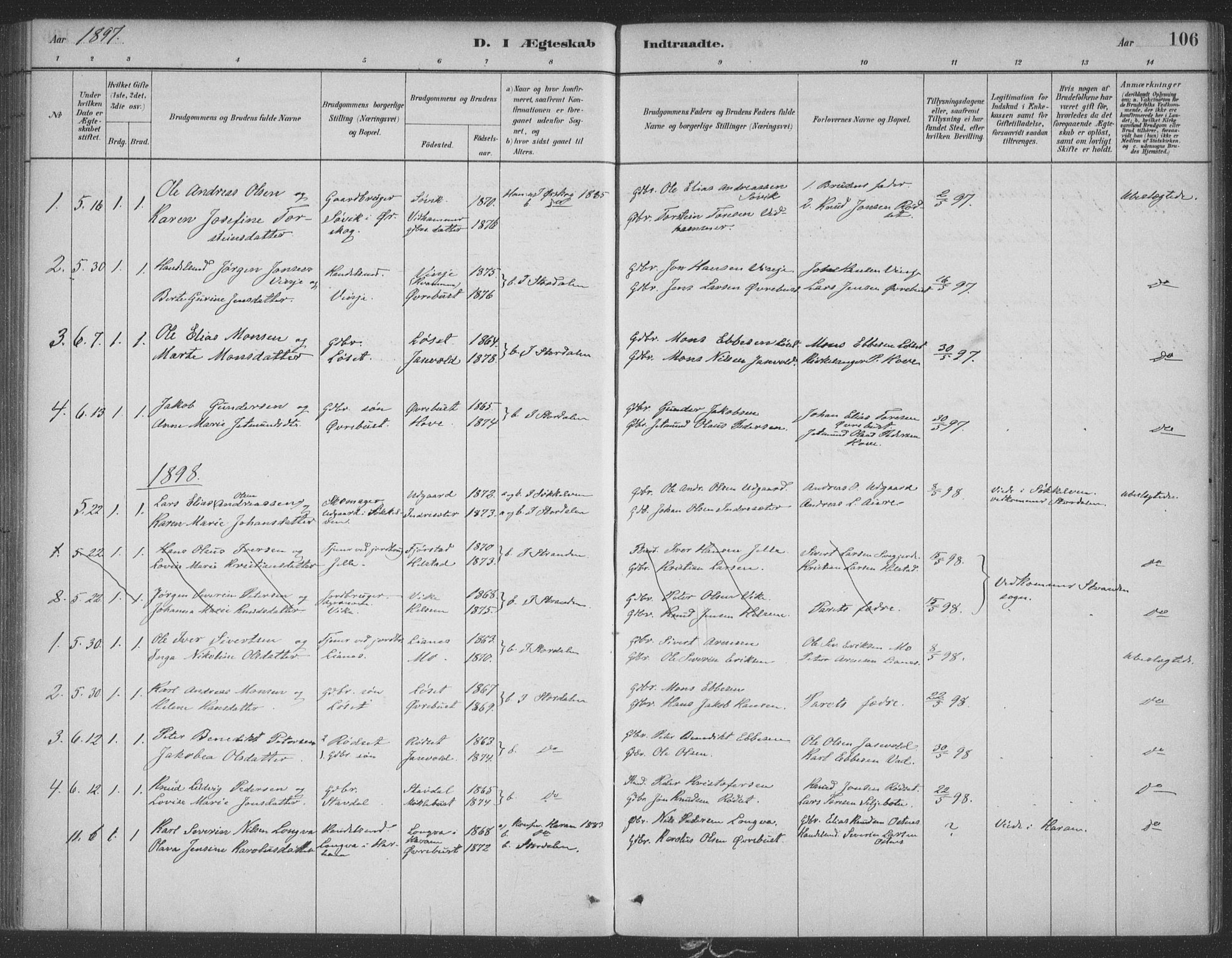 Ministerialprotokoller, klokkerbøker og fødselsregistre - Møre og Romsdal, SAT/A-1454/521/L0299: Parish register (official) no. 521A01, 1882-1907, p. 106