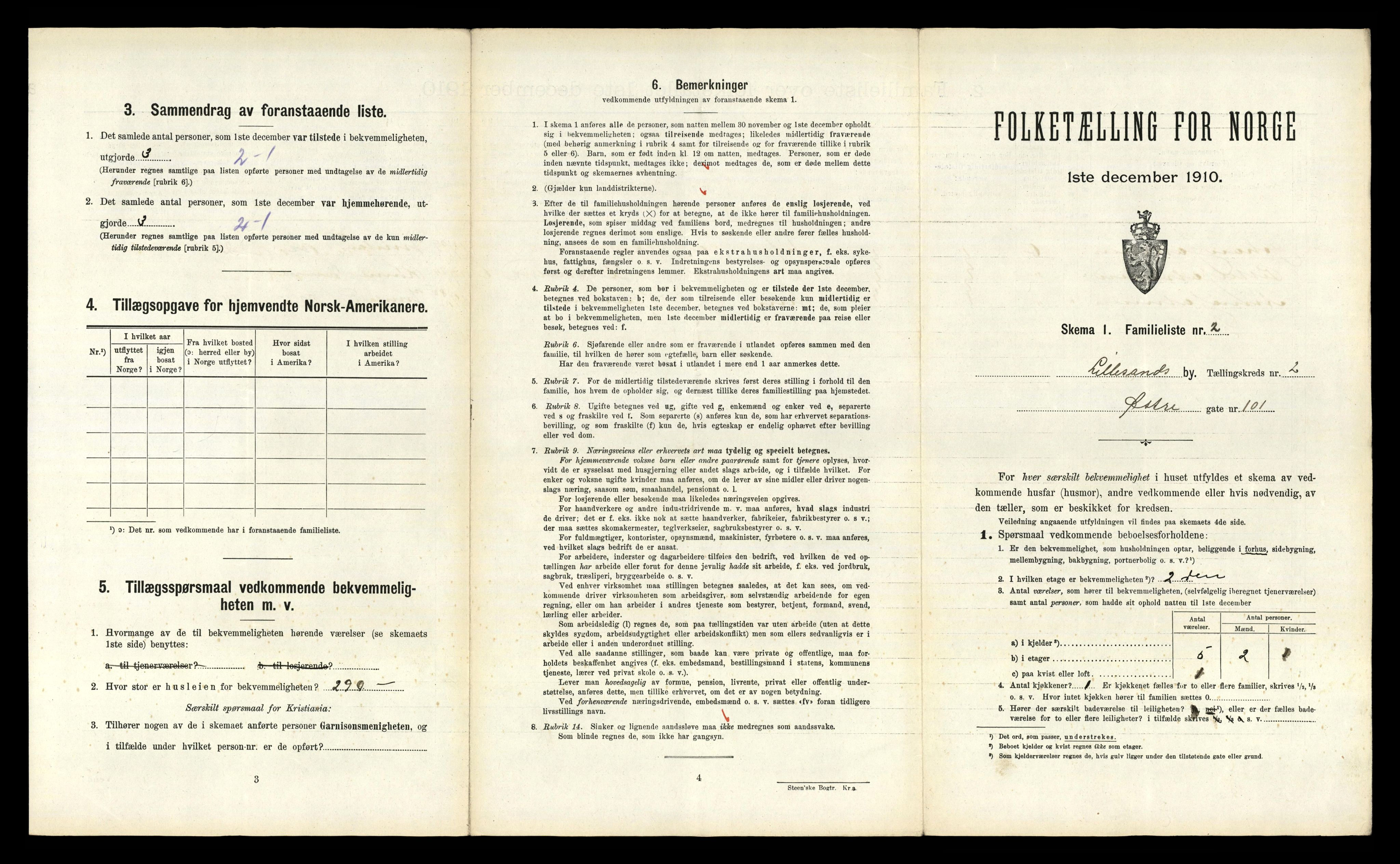 RA, 1910 census for Lillesand, 1910, p. 496