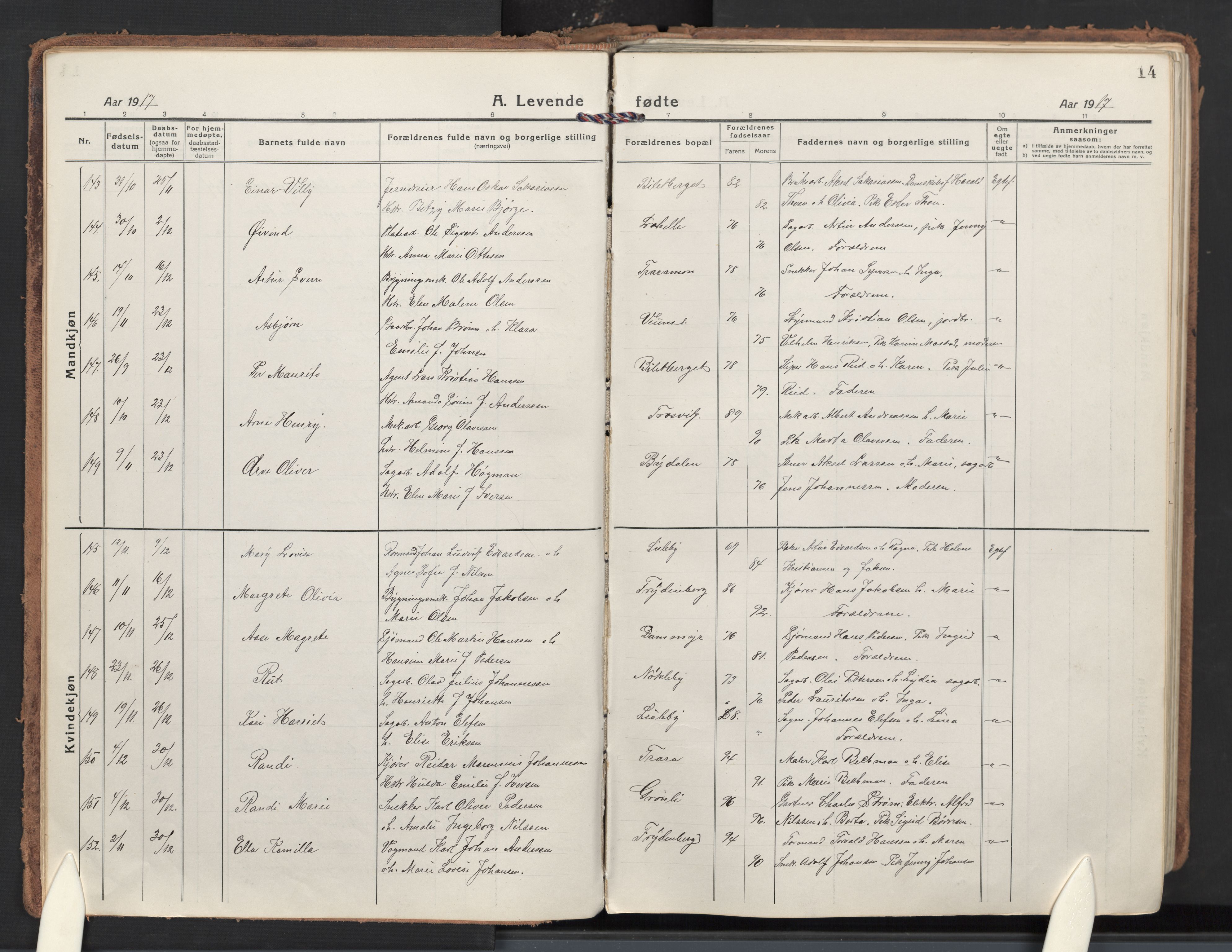 Glemmen prestekontor Kirkebøker, AV/SAO-A-10908/G/Ga/L0009: Parish register (copy) no. 9, 1917-1939, p. 14