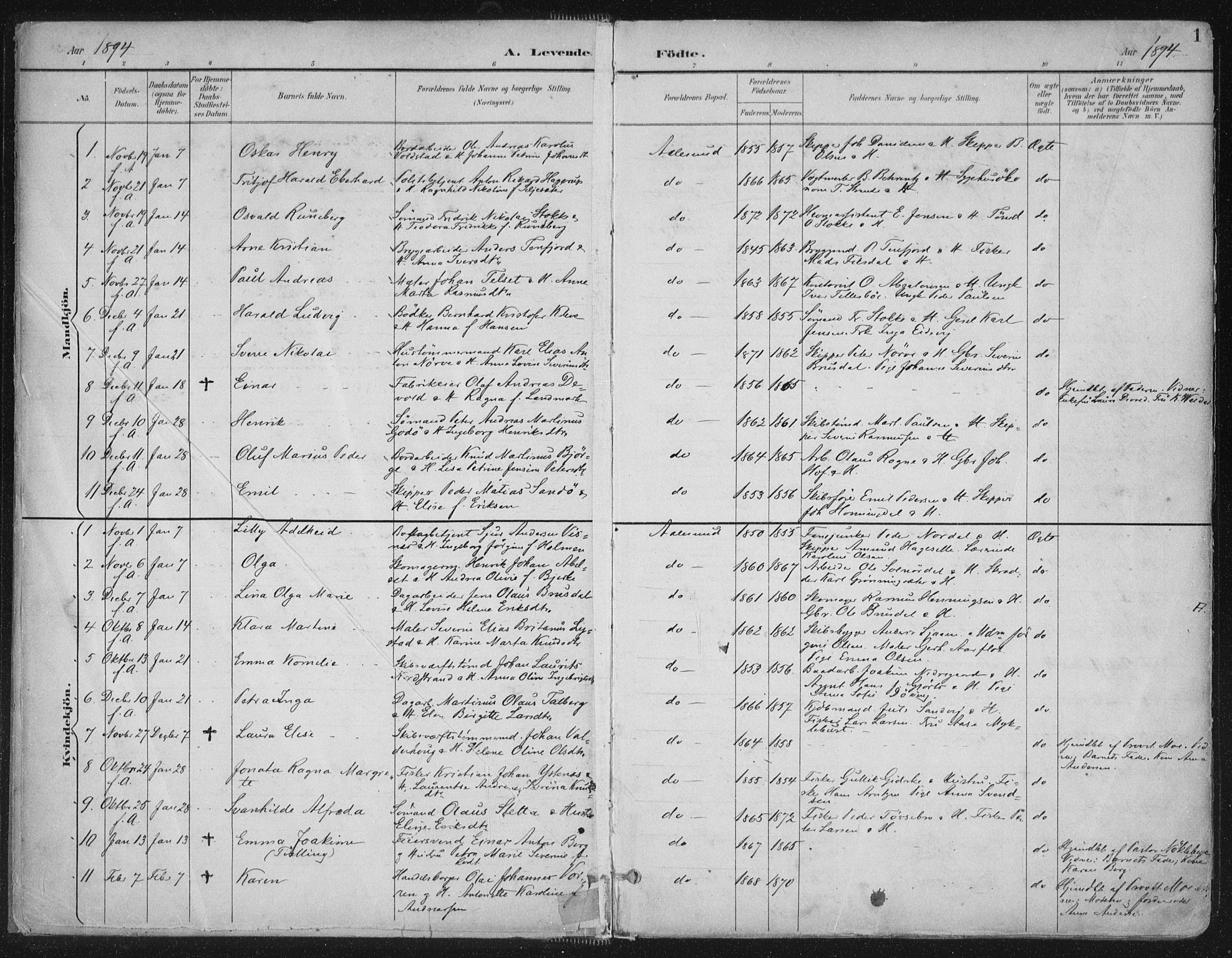 Ministerialprotokoller, klokkerbøker og fødselsregistre - Møre og Romsdal, SAT/A-1454/529/L0456: Parish register (official) no. 529A06, 1894-1906, p. 1