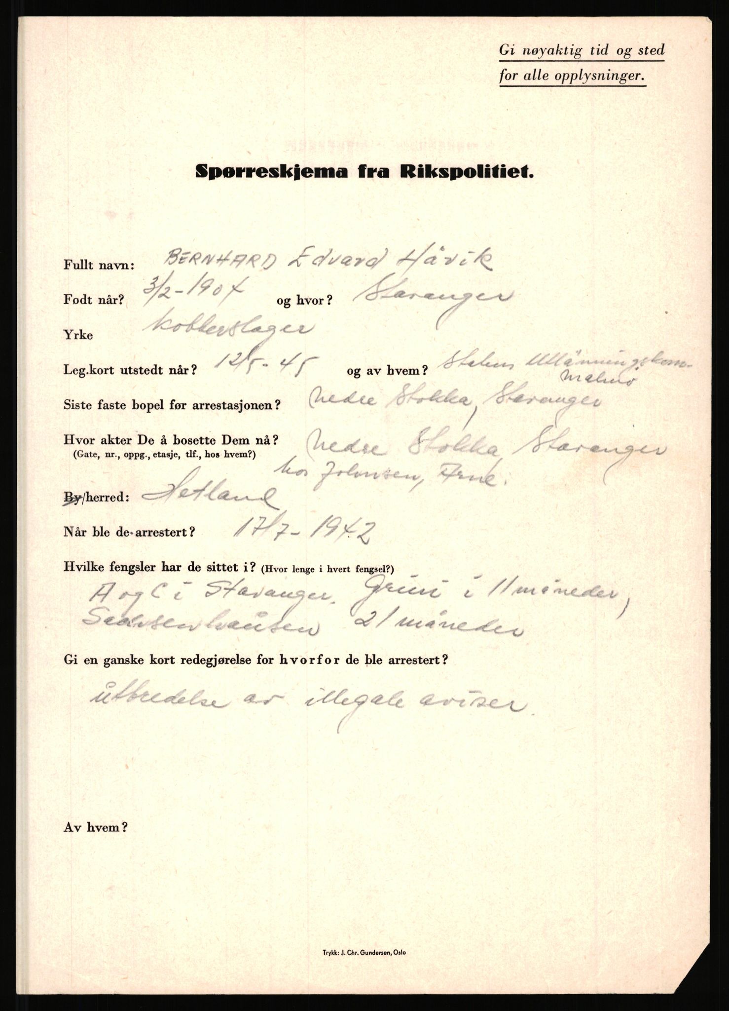 Rikspolitisjefen, AV/RA-S-1560/L/L0007: Heen, Erik C. - Iversen, Trygve, 1940-1945, p. 1065