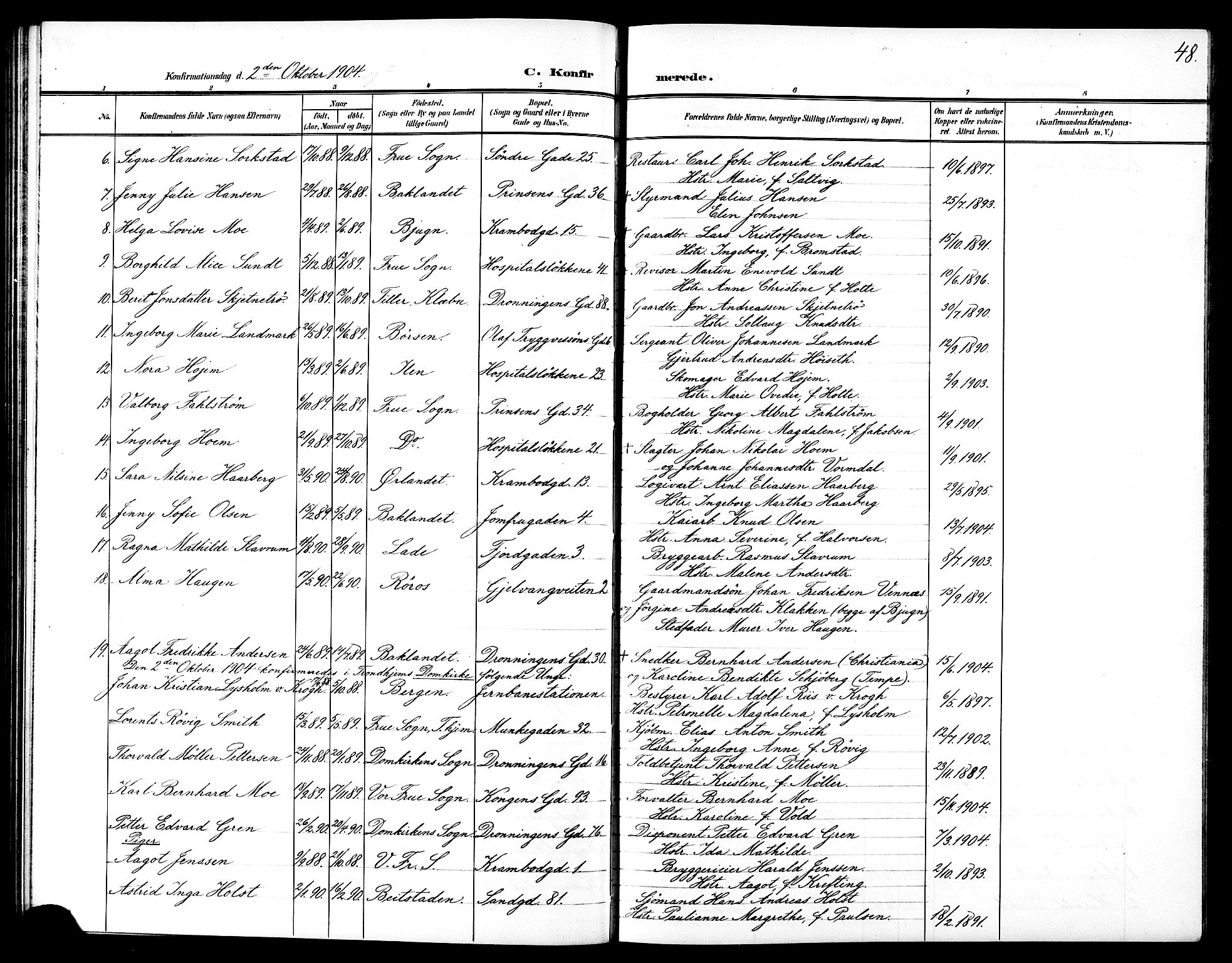 Ministerialprotokoller, klokkerbøker og fødselsregistre - Sør-Trøndelag, SAT/A-1456/602/L0146: Parish register (copy) no. 602C14, 1904-1914, p. 48