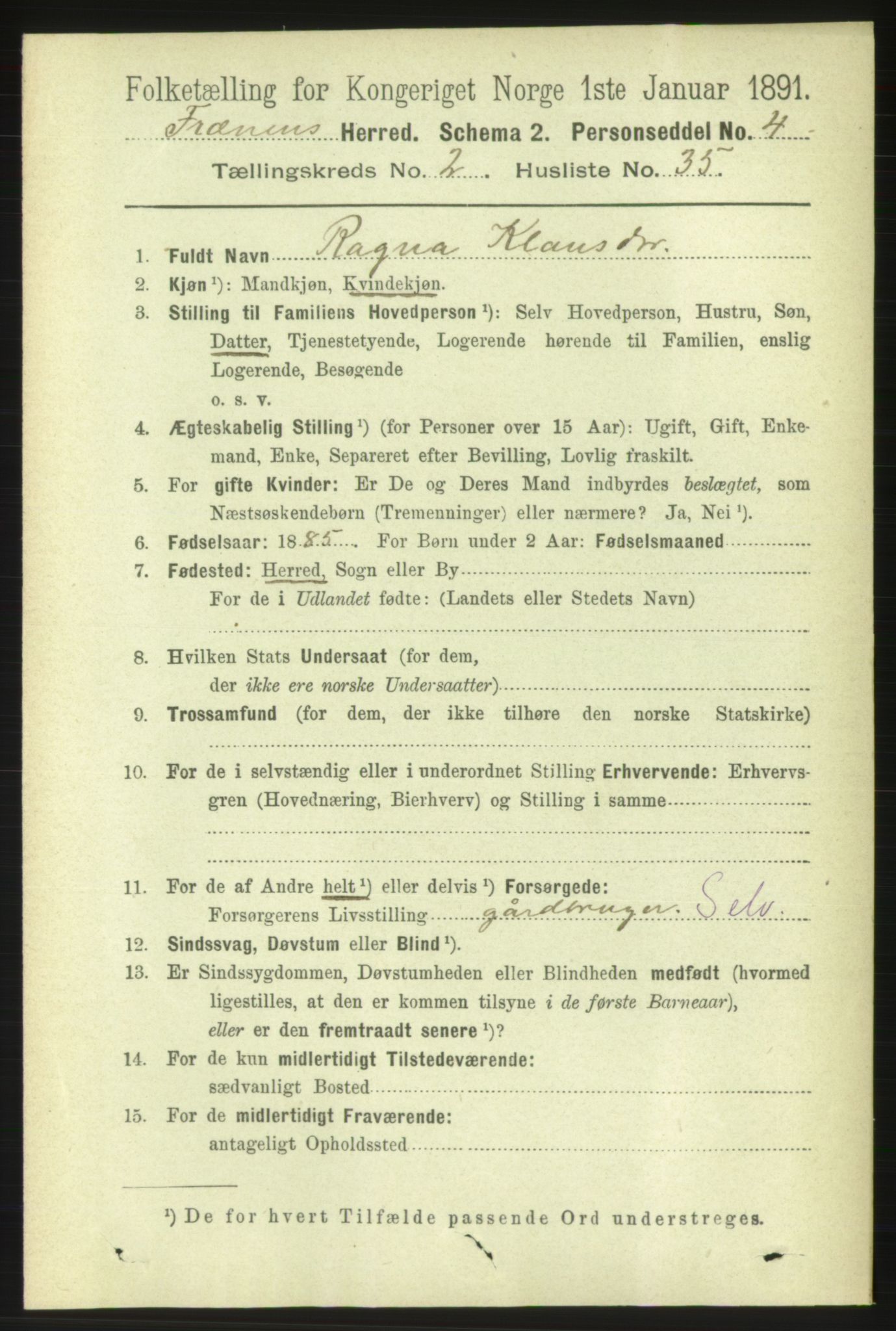 RA, 1891 census for 1548 Fræna, 1891, p. 676