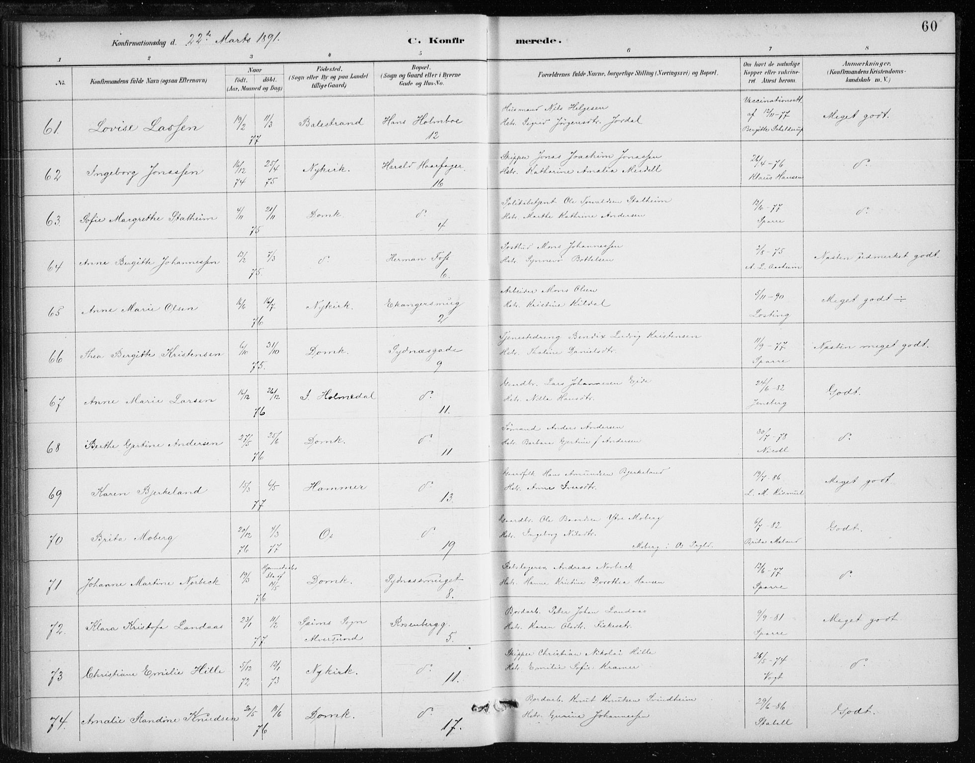 Johanneskirken sokneprestembete, AV/SAB-A-76001/H/Haa/L0008: Parish register (official) no. C 1, 1885-1907, p. 60