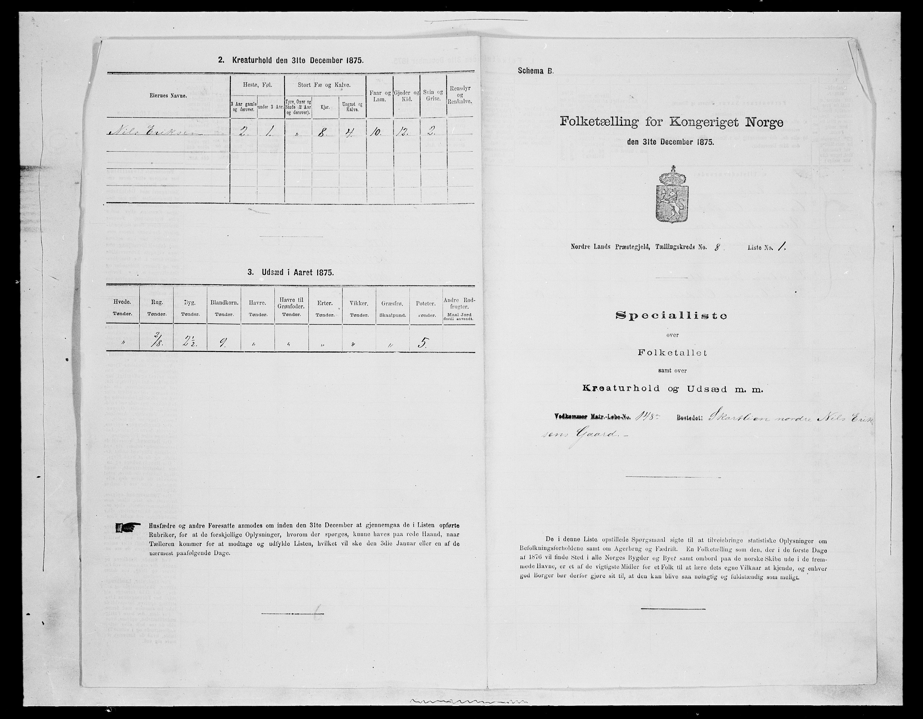 SAH, 1875 census for 0538P Nordre Land, 1875, p. 1214