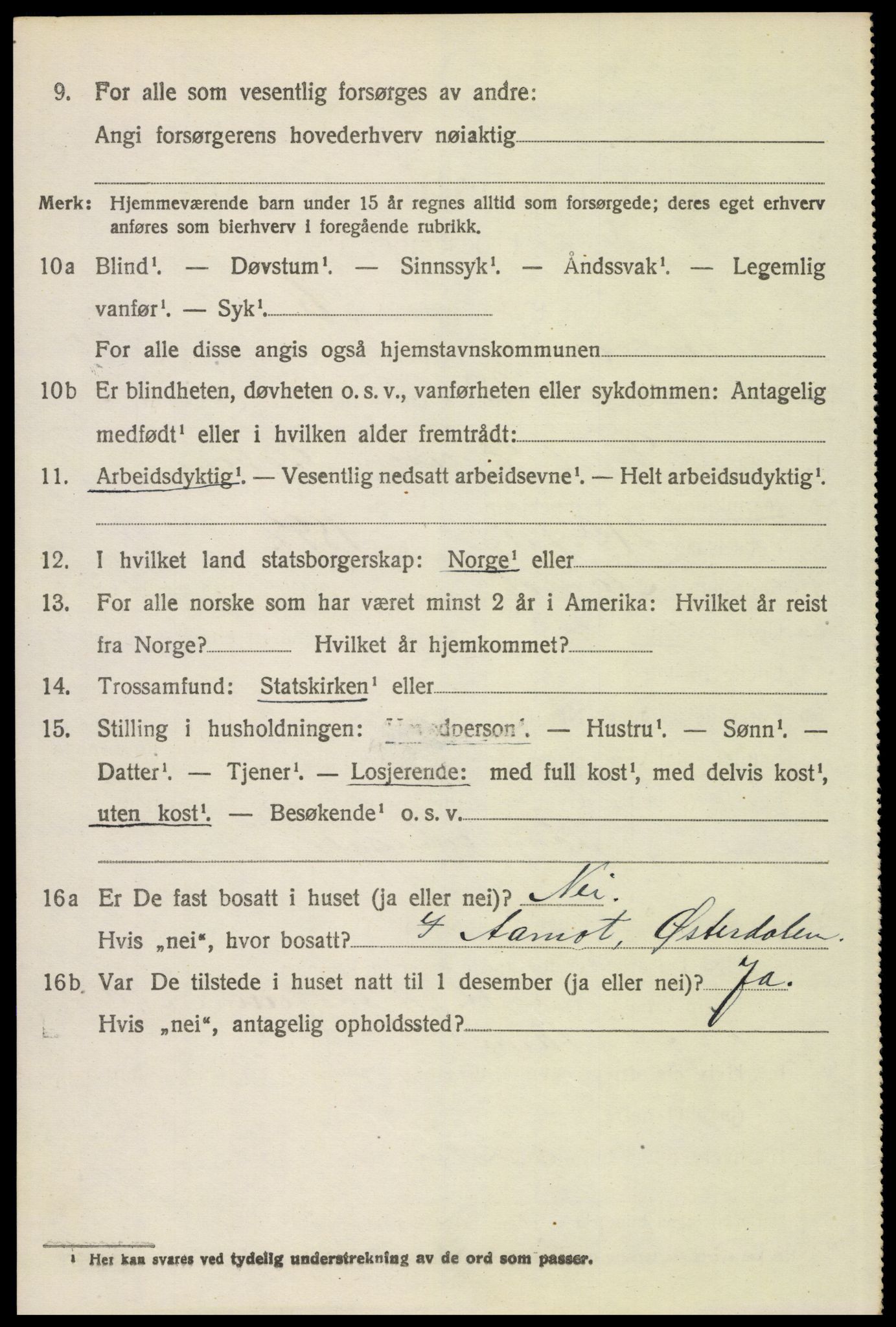 SAH, 1920 census for Trysil, 1920, p. 15956