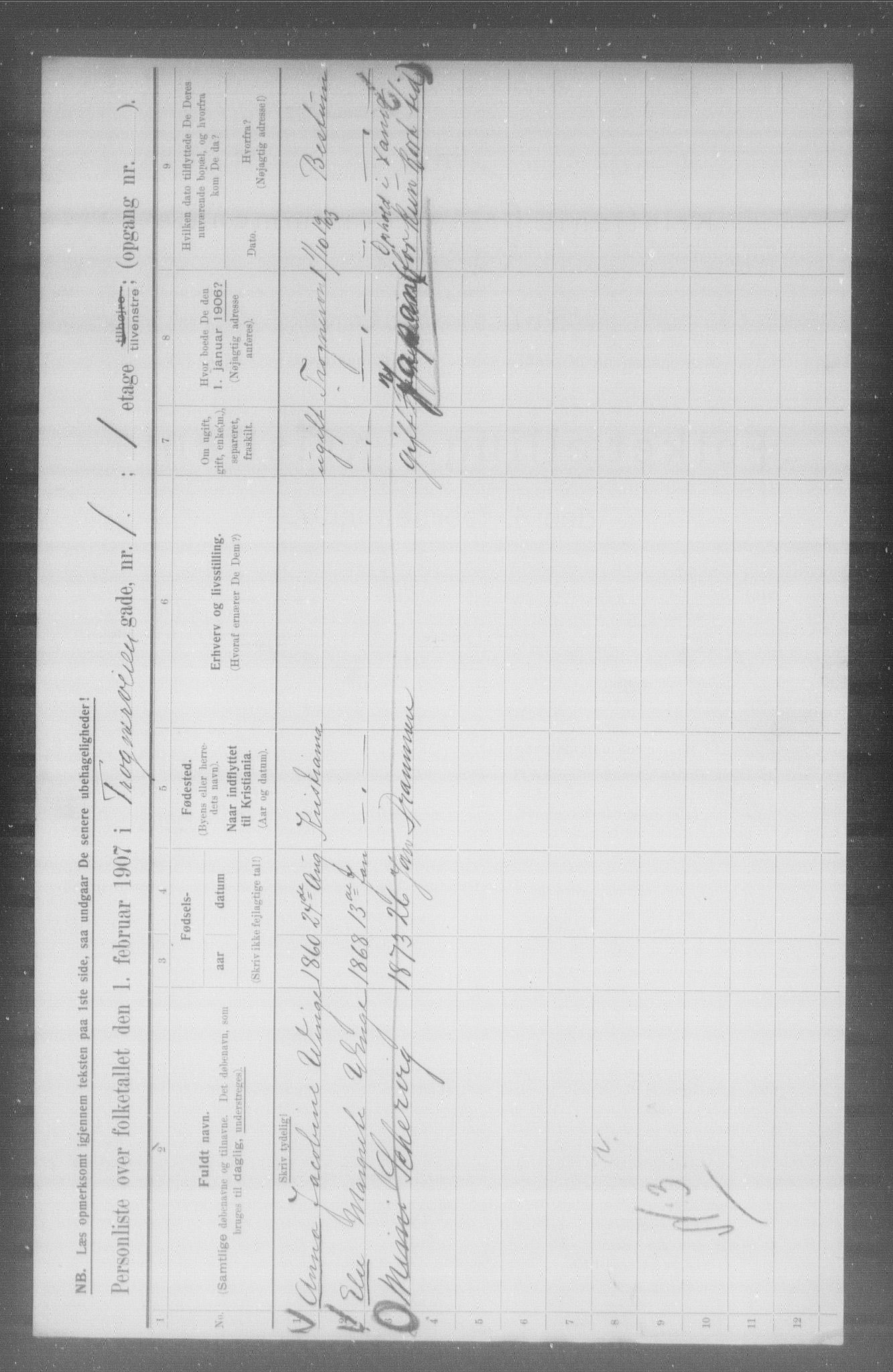 OBA, Municipal Census 1907 for Kristiania, 1907, p. 13720