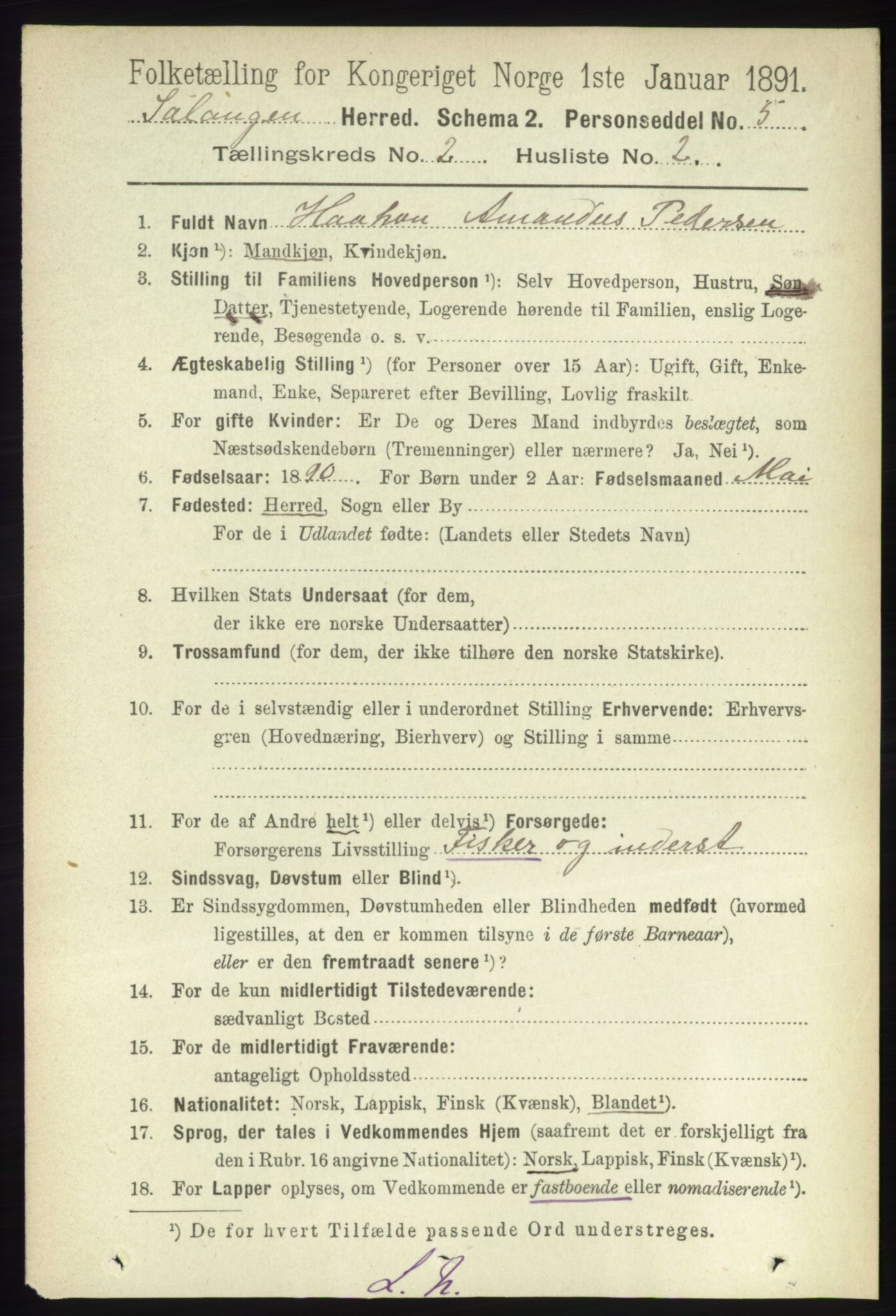 RA, 1891 census for 1921 Salangen, 1891, p. 563