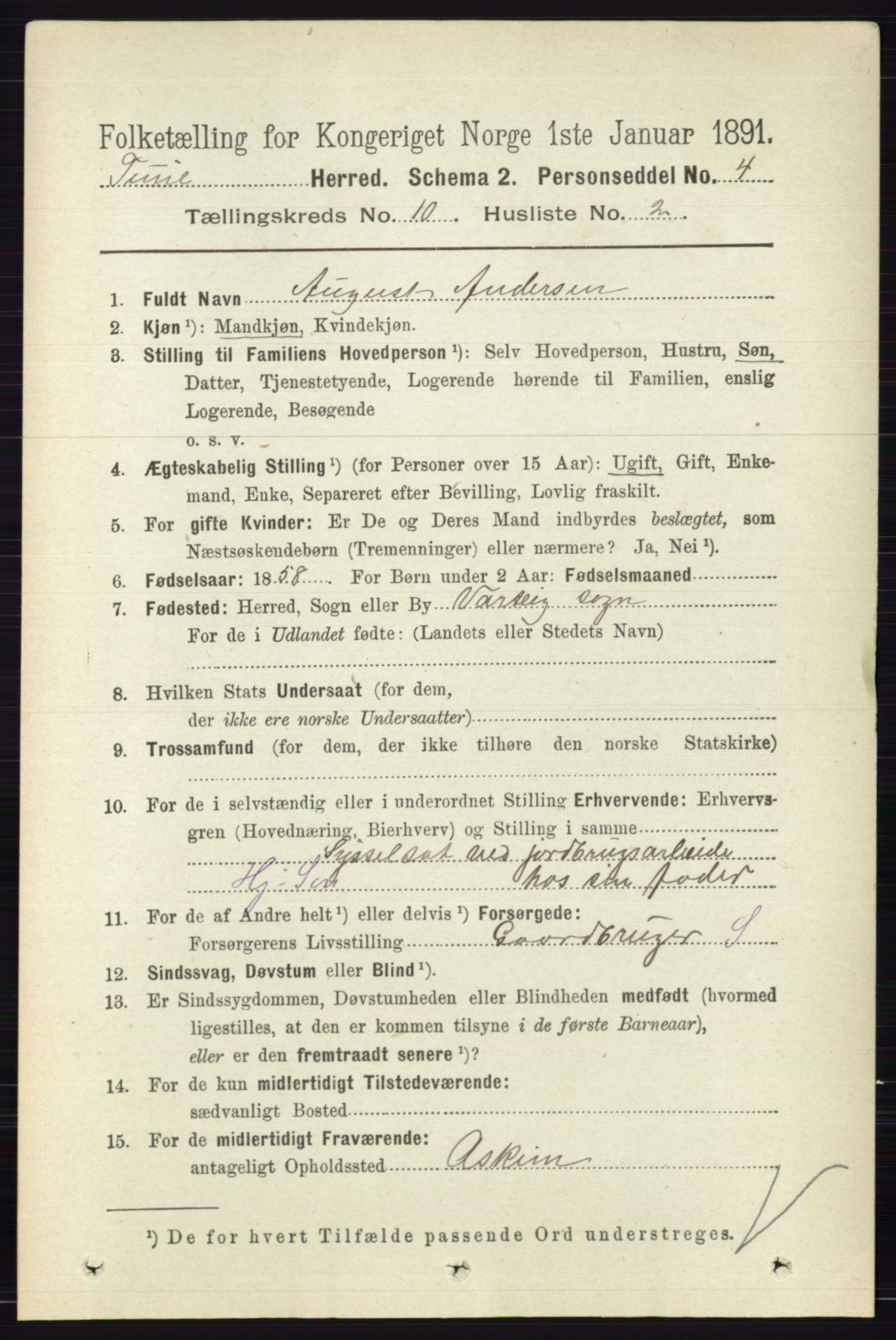 RA, 1891 census for 0130 Tune, 1891, p. 6567