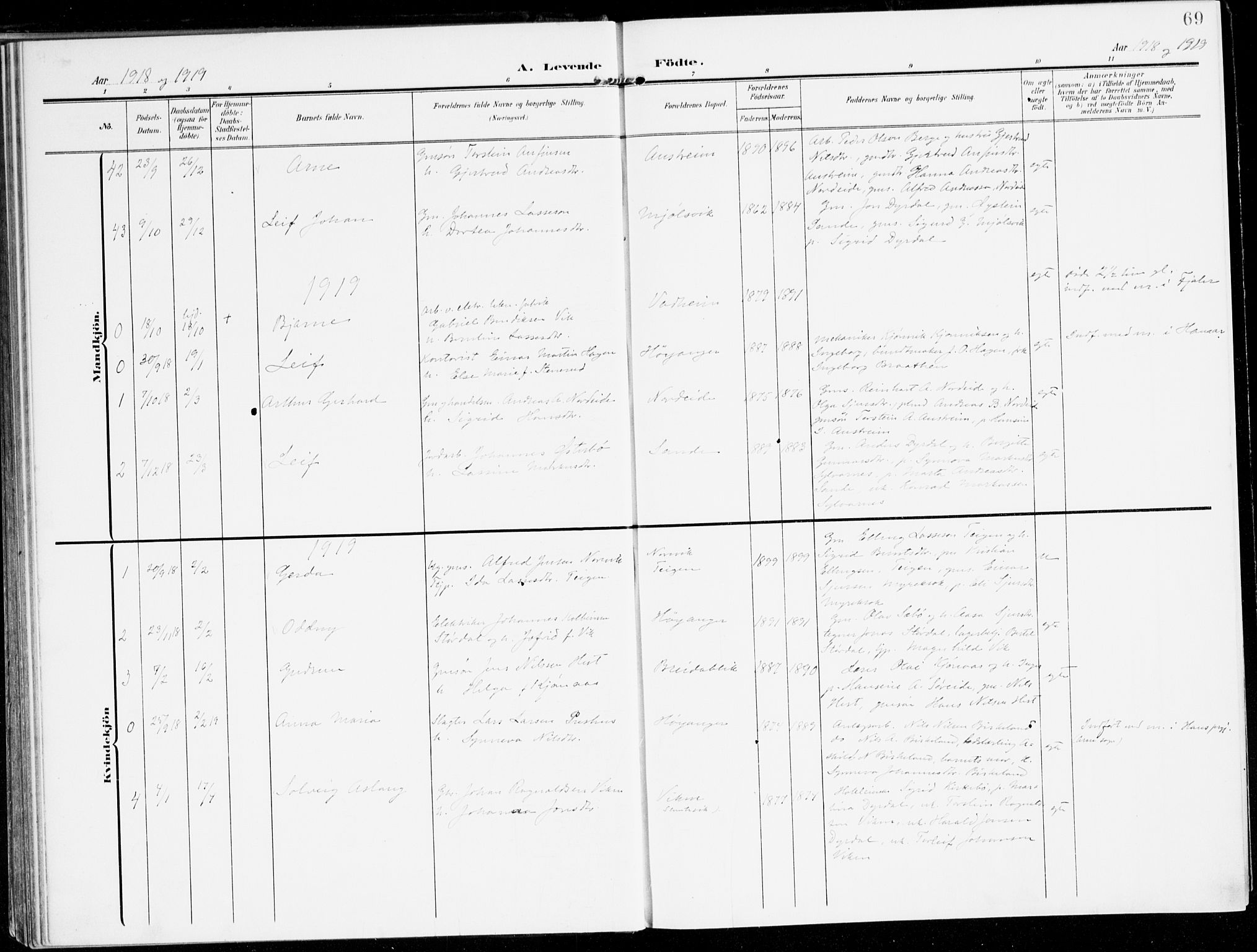 Lavik sokneprestembete, AV/SAB-A-80901: Parish register (official) no. C 2, 1904-1921, p. 69