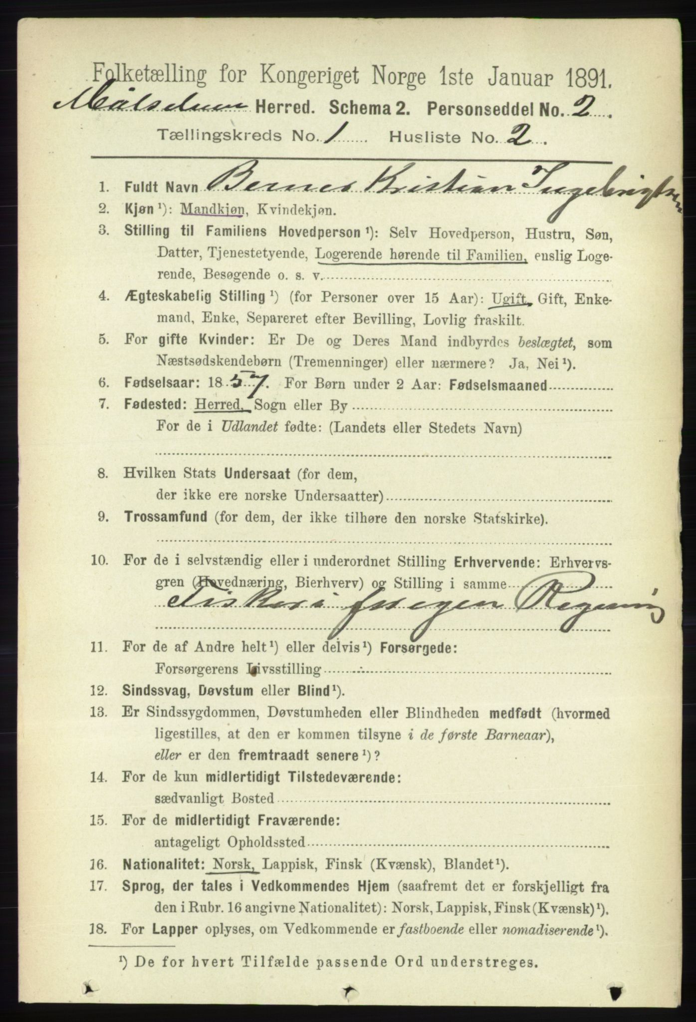 RA, 1891 census for 1924 Målselv, 1891, p. 75