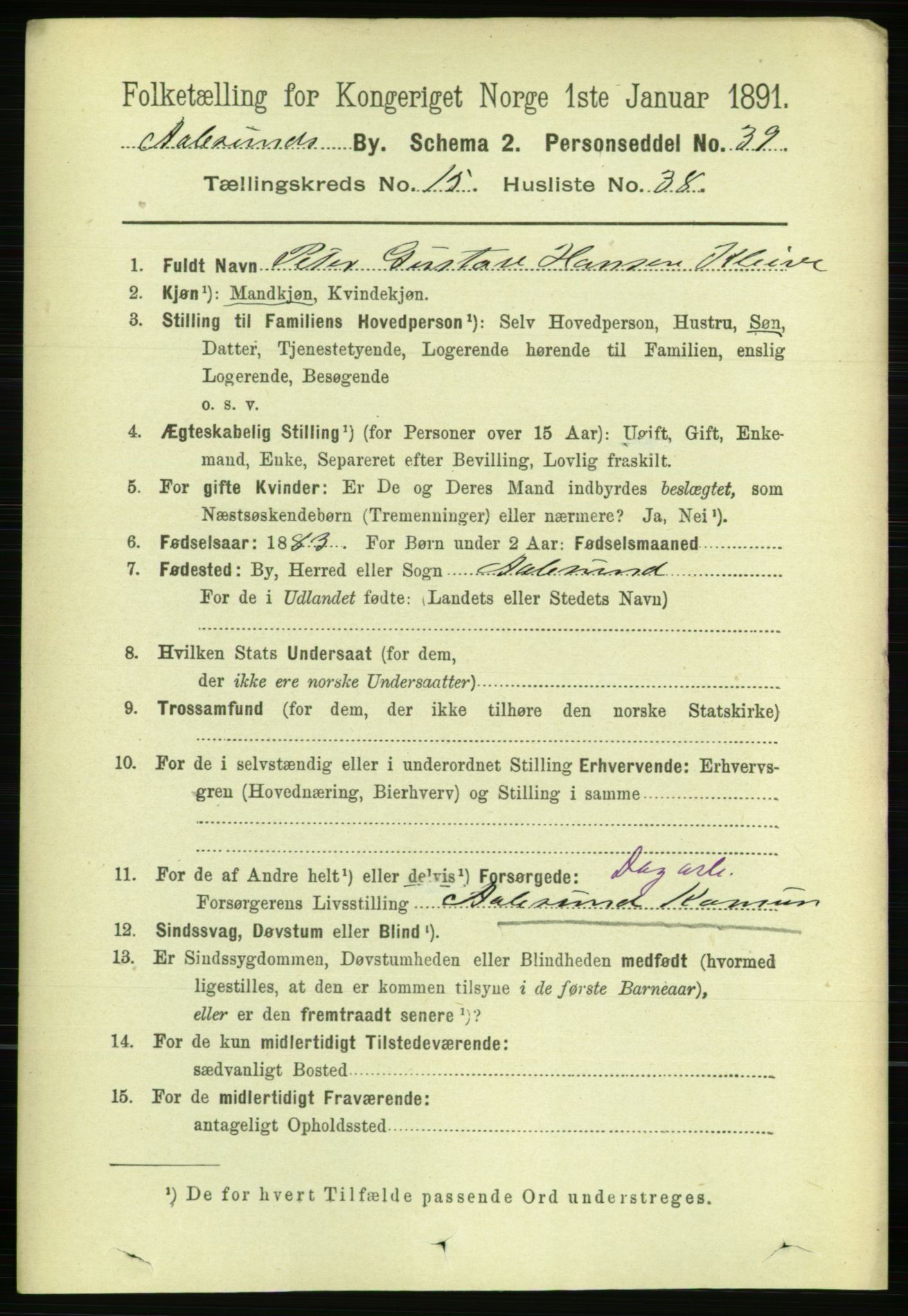 RA, 1891 census for 1501 Ålesund, 1891, p. 9499