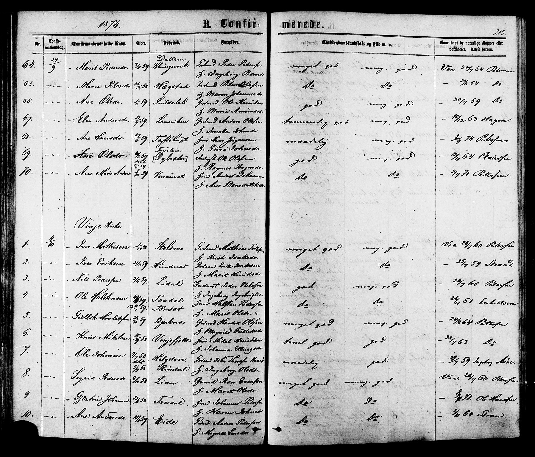 Ministerialprotokoller, klokkerbøker og fødselsregistre - Sør-Trøndelag, SAT/A-1456/630/L0495: Parish register (official) no. 630A08, 1868-1878, p. 203