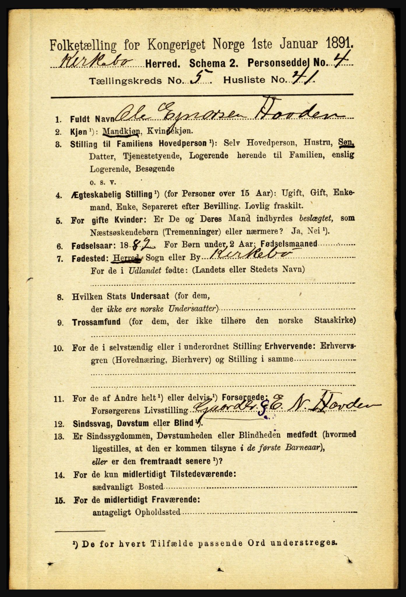 RA, 1891 census for 1416 Kyrkjebø, 1891, p. 1301