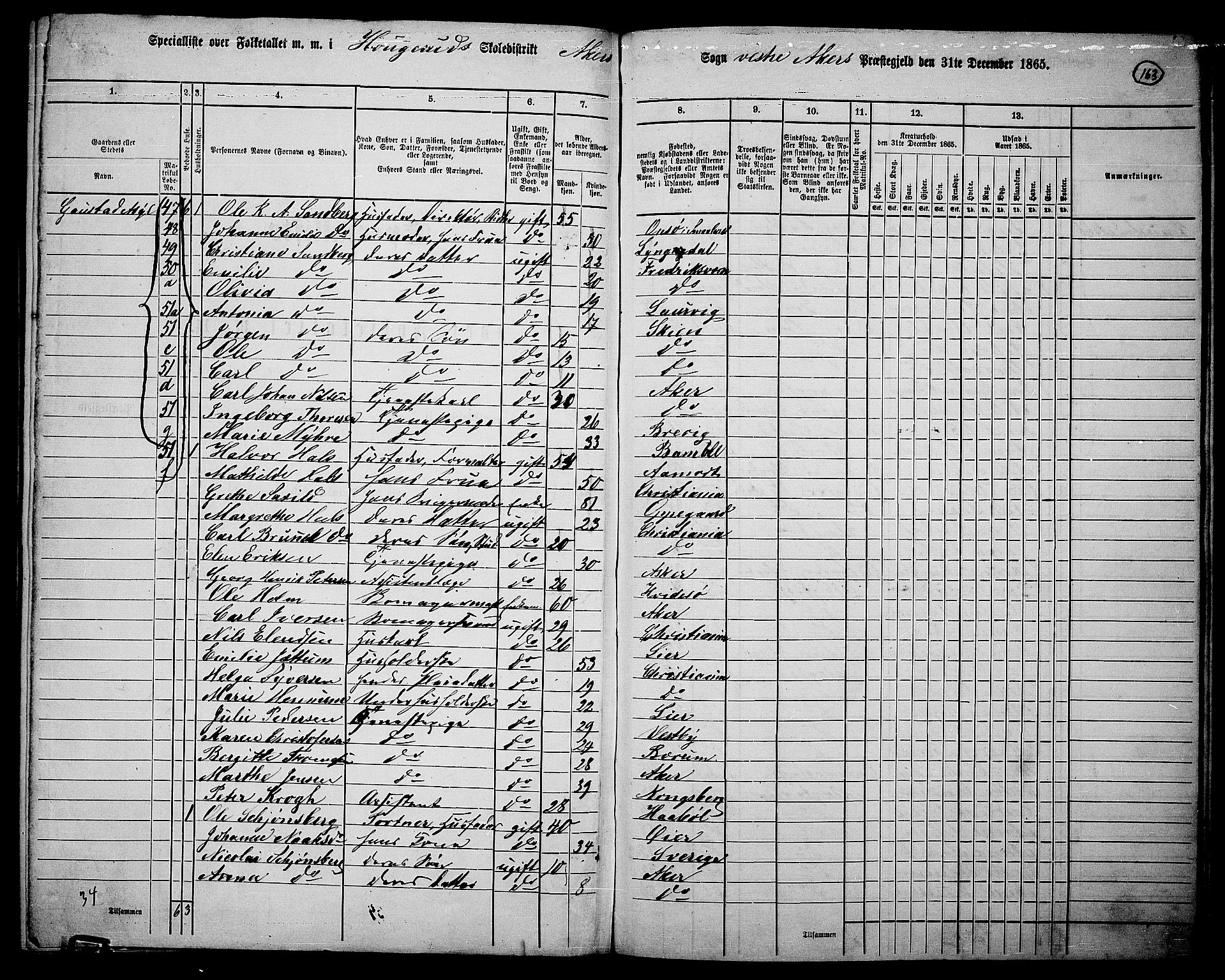 RA, 1865 census for Vestre Aker, 1865, p. 144