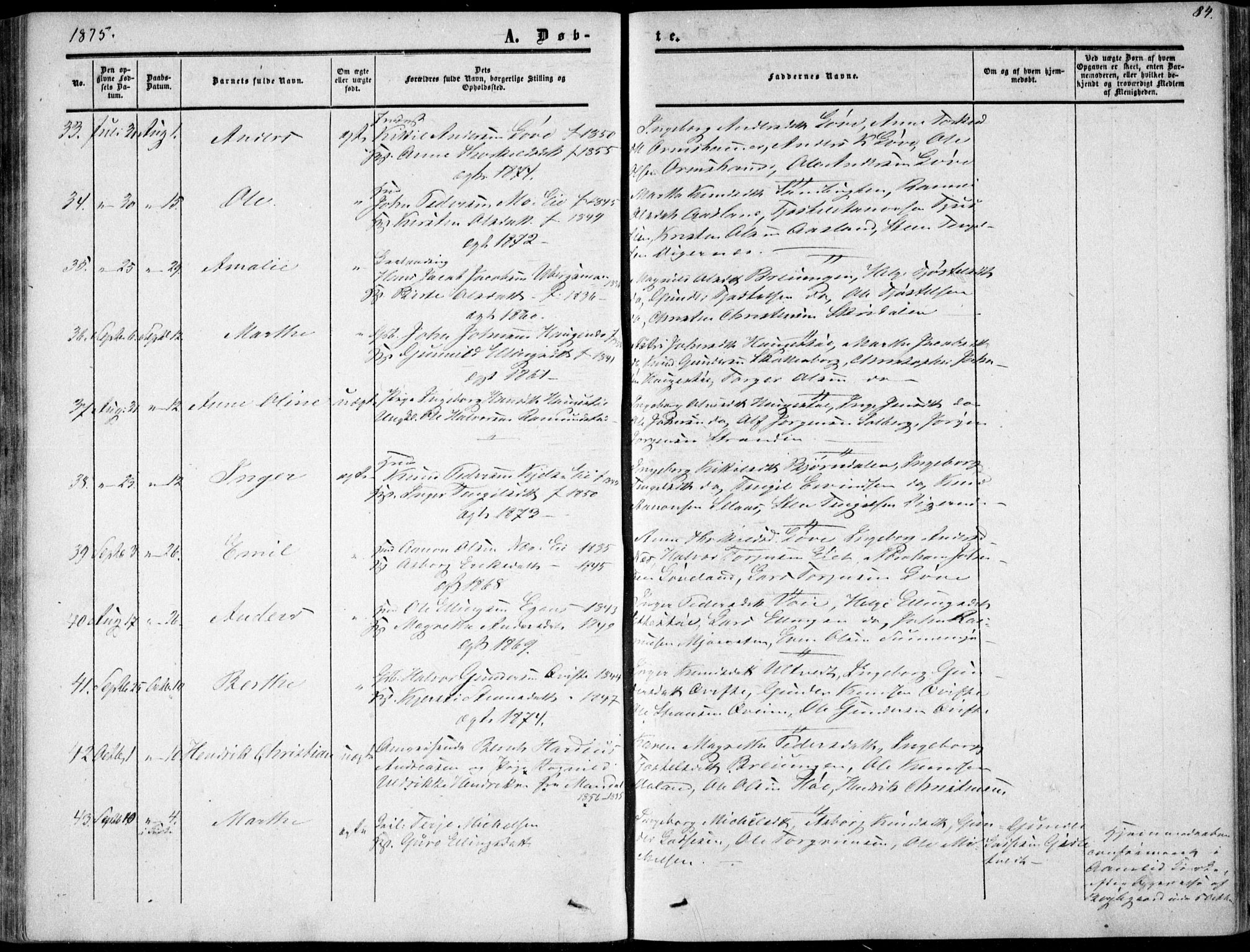 Gjerstad sokneprestkontor, SAK/1111-0014/F/Fa/Fab/L0003: Parish register (official) no. A 3, 1853-1878, p. 84
