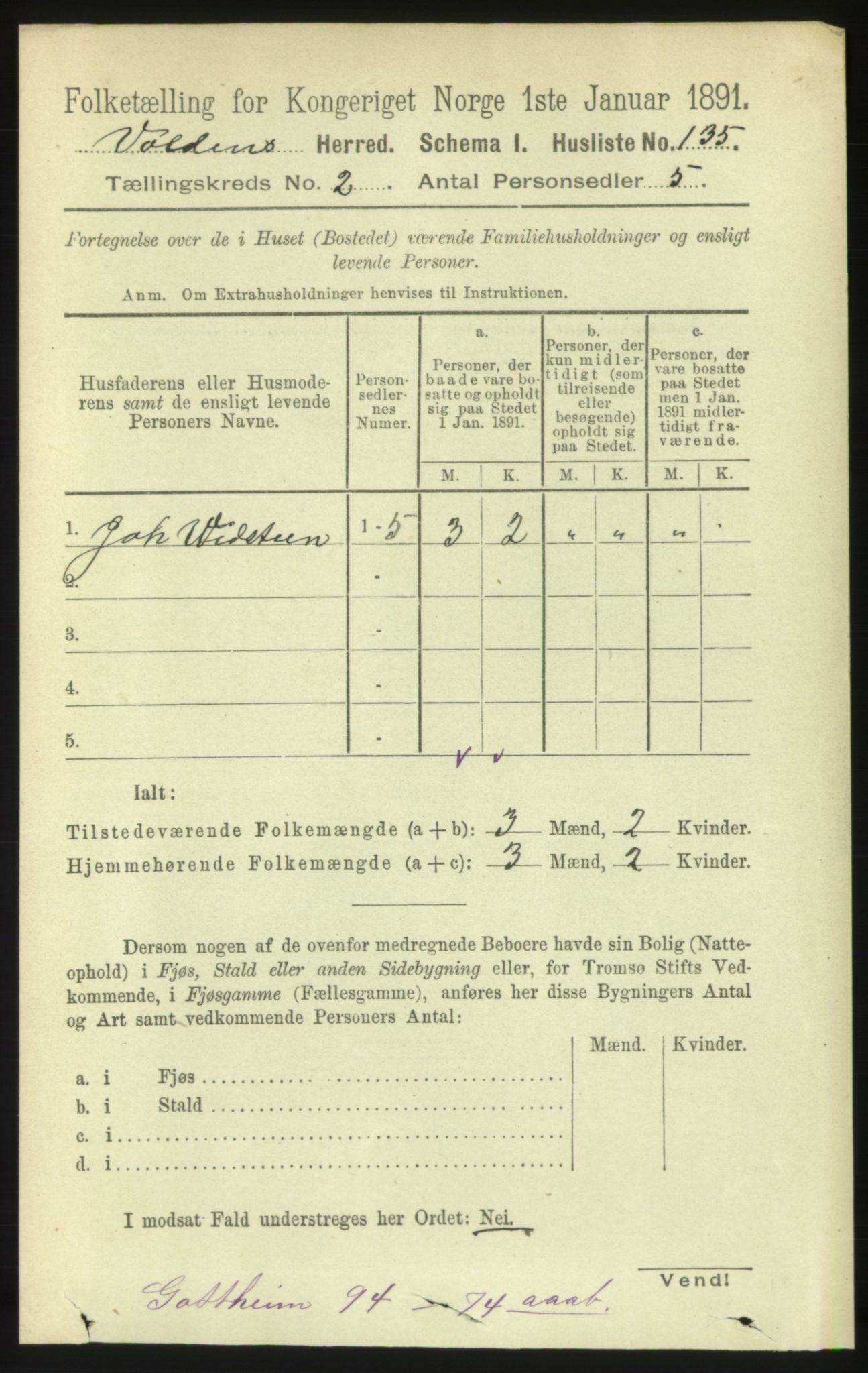 RA, 1891 census for 1519 Volda, 1891, p. 735