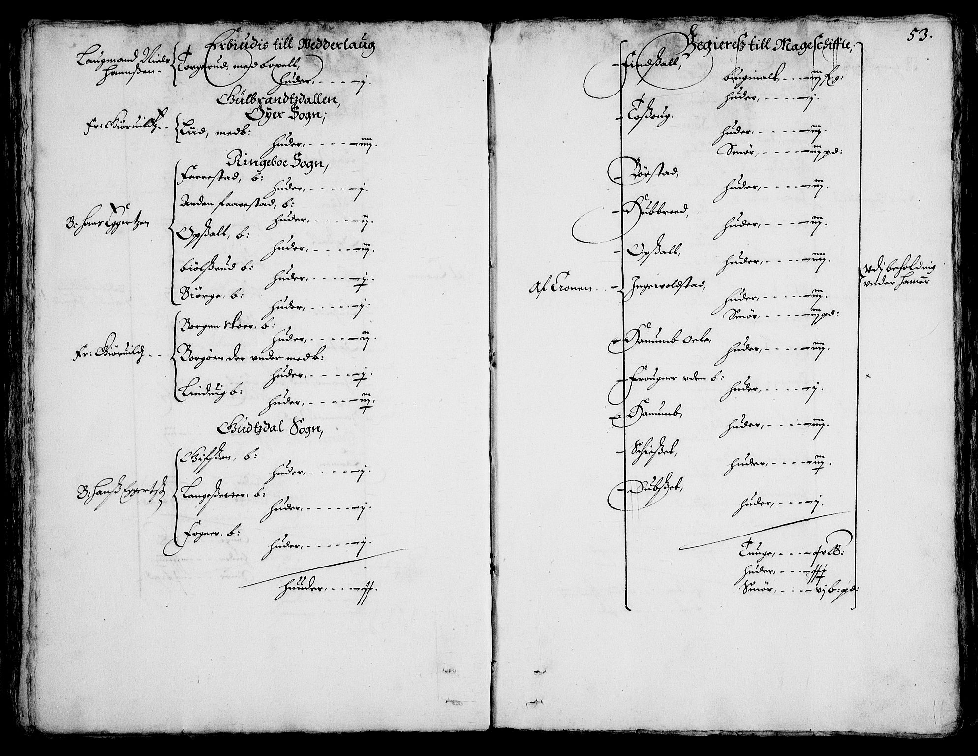 Rentekammeret inntil 1814, Realistisk ordnet avdeling, AV/RA-EA-4070/On/L0001/0002: Statens gods / [Jj 2]: Jordebok og forklaring over atkomstene til Hannibal Sehesteds gods, 1651, p. 52b-53a