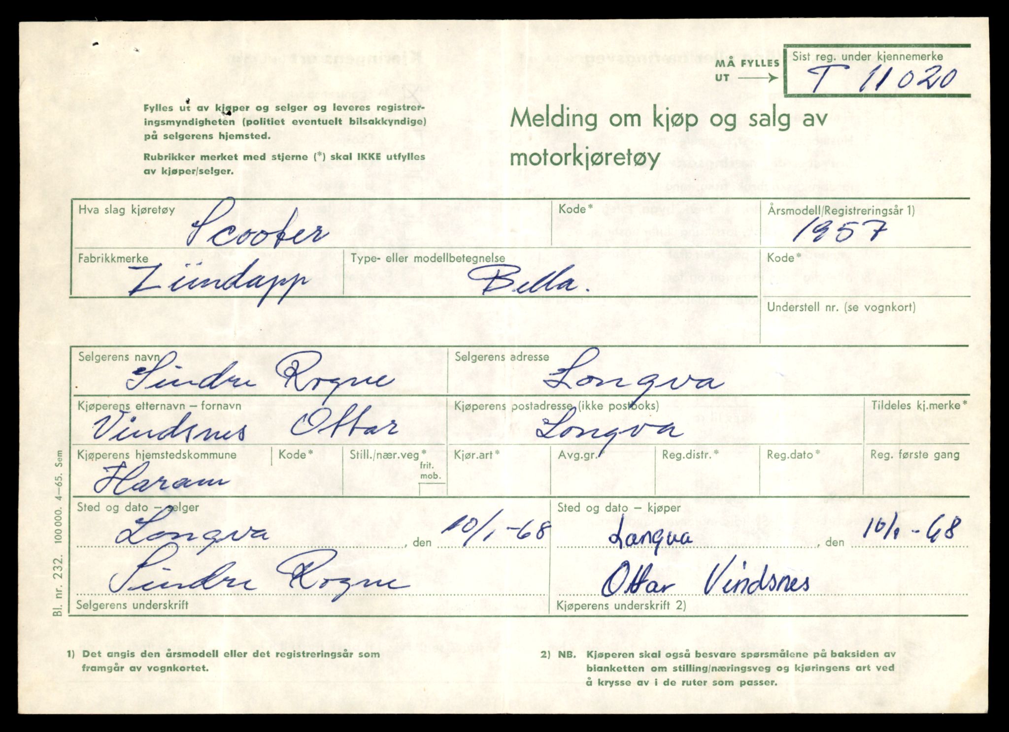 Møre og Romsdal vegkontor - Ålesund trafikkstasjon, AV/SAT-A-4099/F/Fe/L0025: Registreringskort for kjøretøy T 10931 - T 11045, 1927-1998, p. 2375