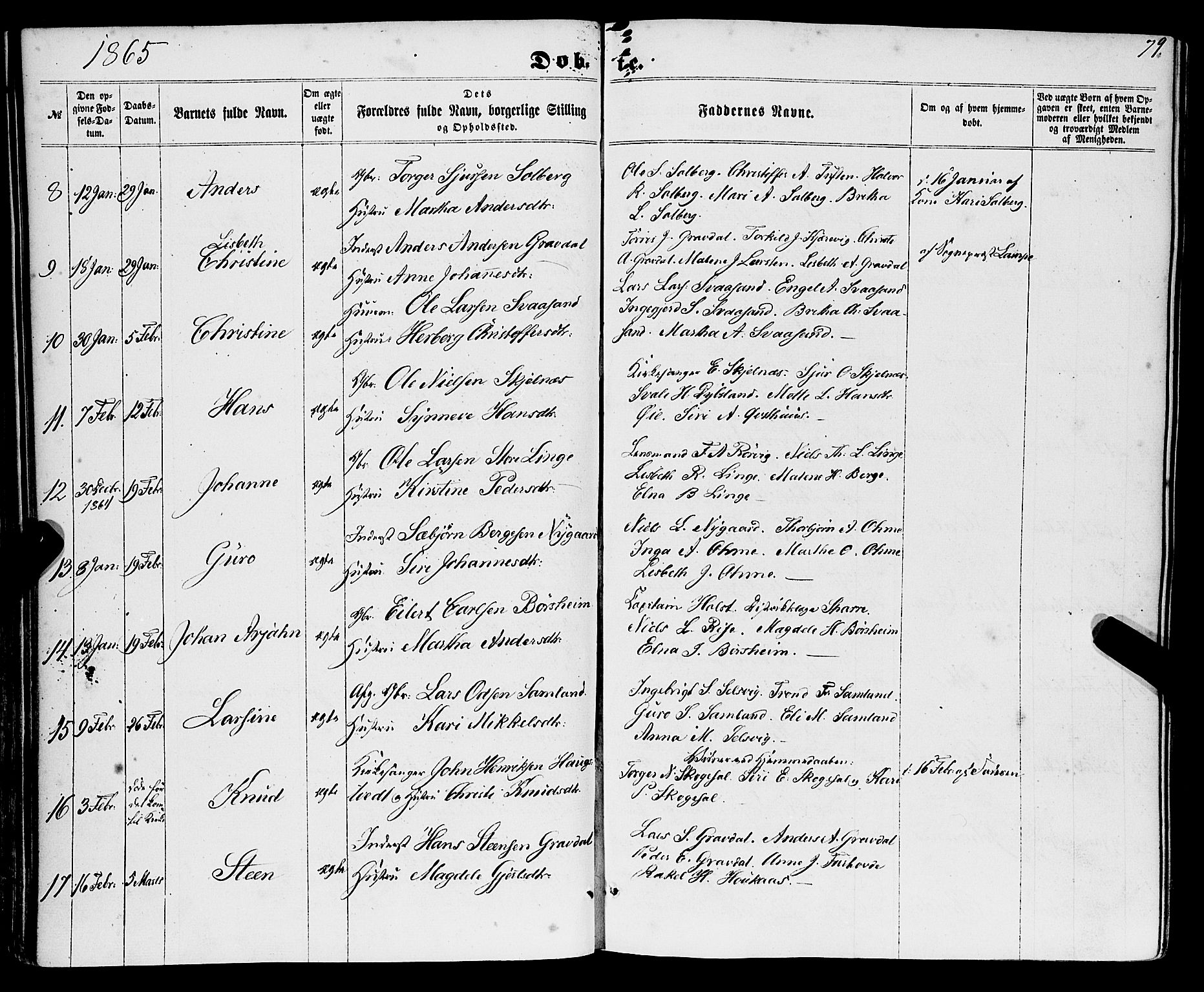 Strandebarm sokneprestembete, AV/SAB-A-78401/H/Haa: Parish register (official) no. A 8, 1858-1872, p. 79