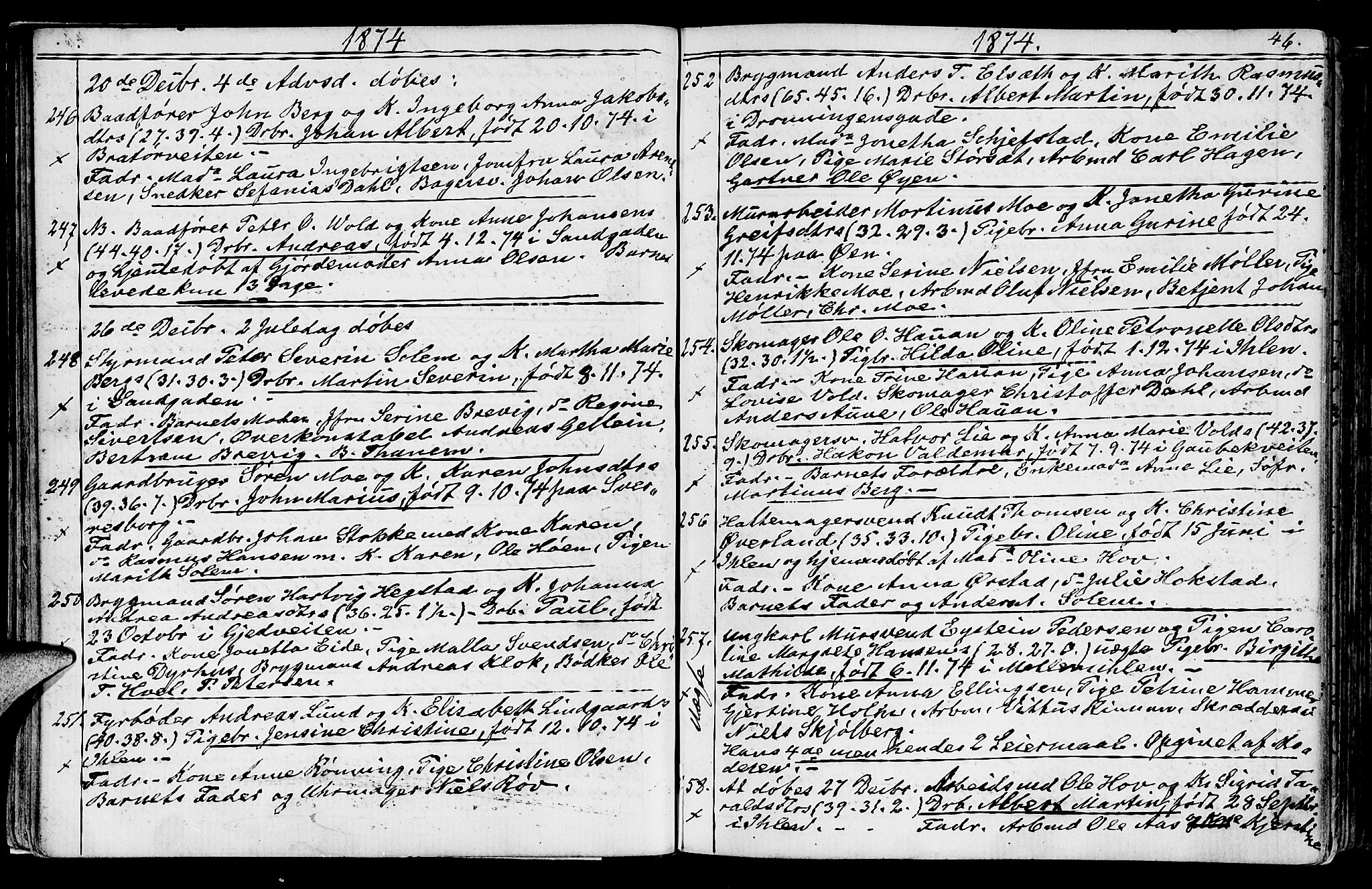Ministerialprotokoller, klokkerbøker og fødselsregistre - Sør-Trøndelag, SAT/A-1456/602/L0142: Parish register (copy) no. 602C10, 1872-1894, p. 46
