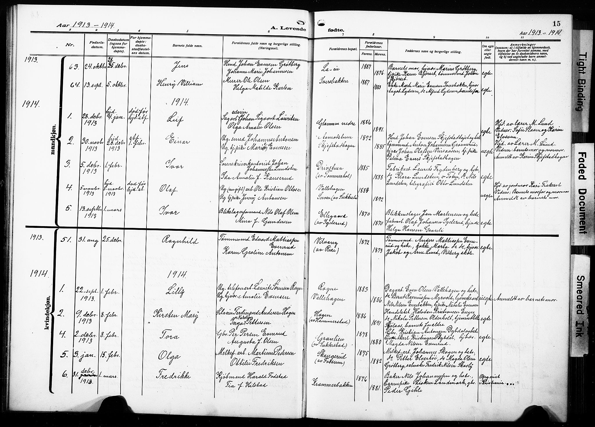 Østre Toten prestekontor, SAH/PREST-104/H/Ha/Hab/L0010: Parish register (copy) no. 10, 1912-1933, p. 15