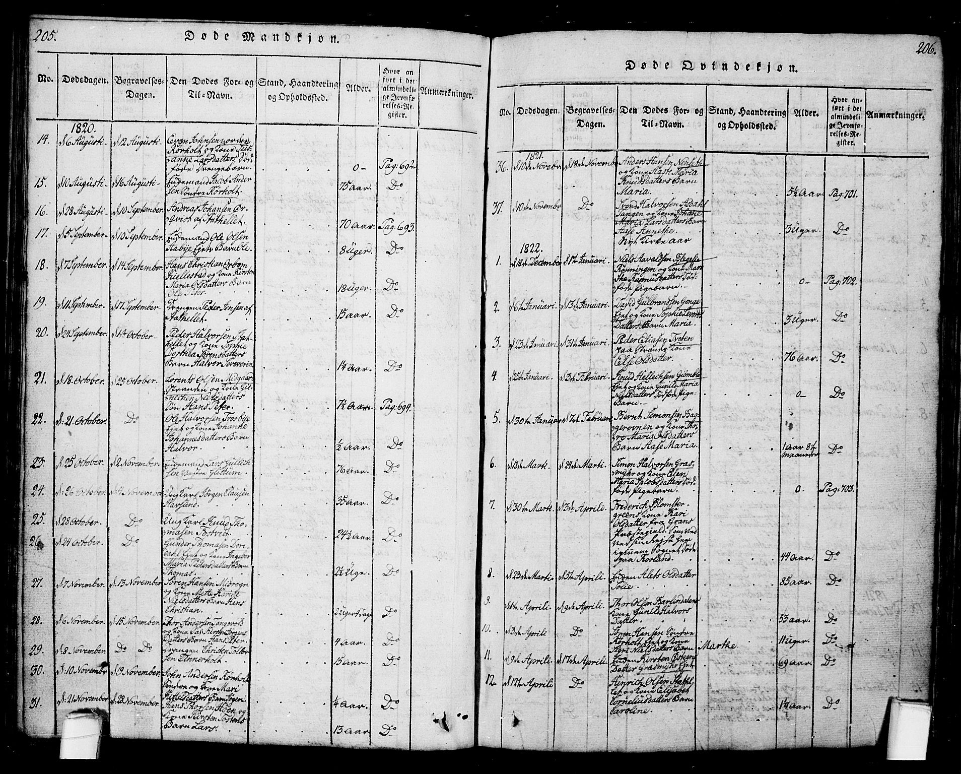 Bamble kirkebøker, AV/SAKO-A-253/G/Ga/L0005: Parish register (copy) no. I 5, 1814-1855, p. 205-206