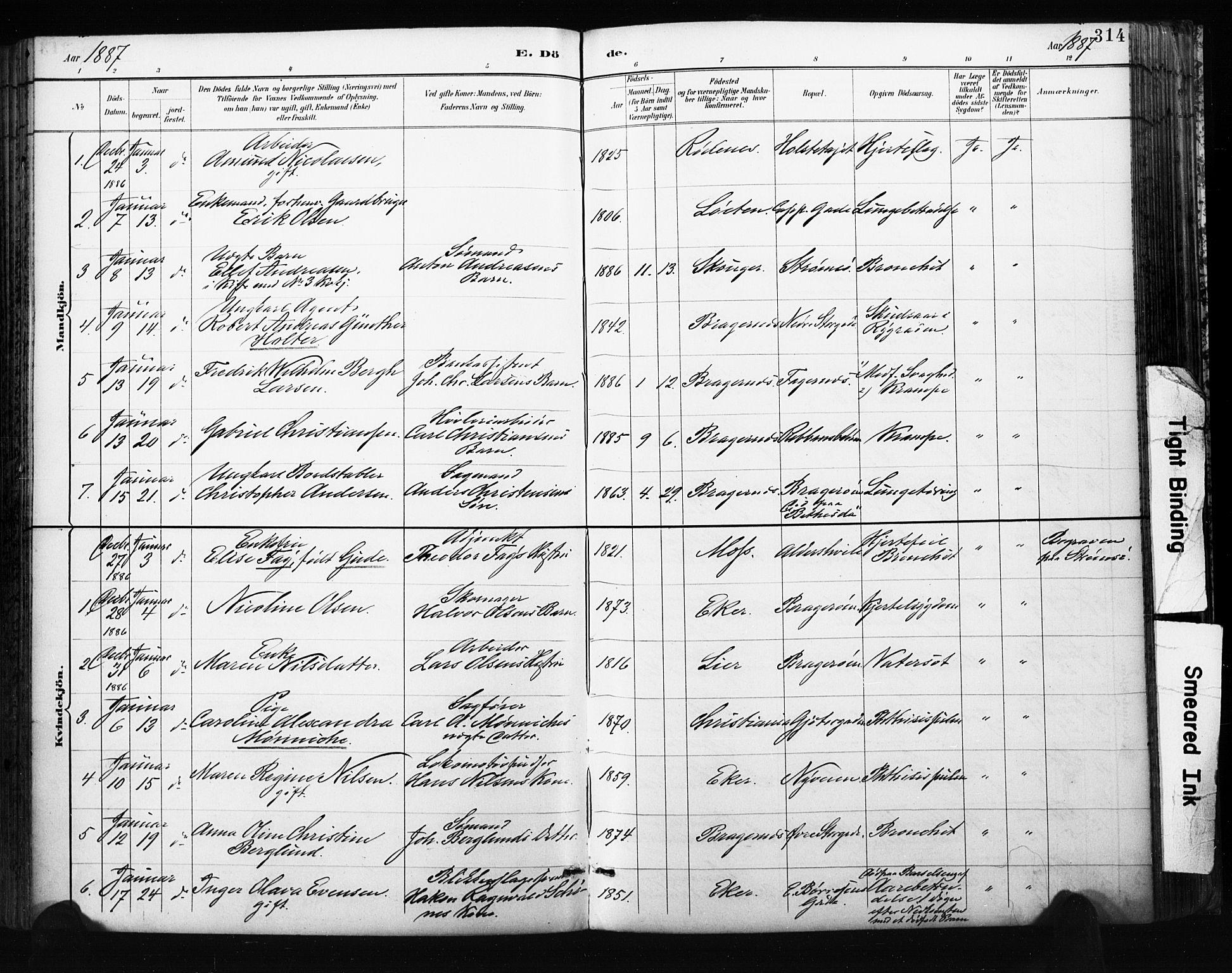 Bragernes kirkebøker, SAKO/A-6/F/Fb/L0007: Parish register (official) no. II 7, 1885-1893, p. 314