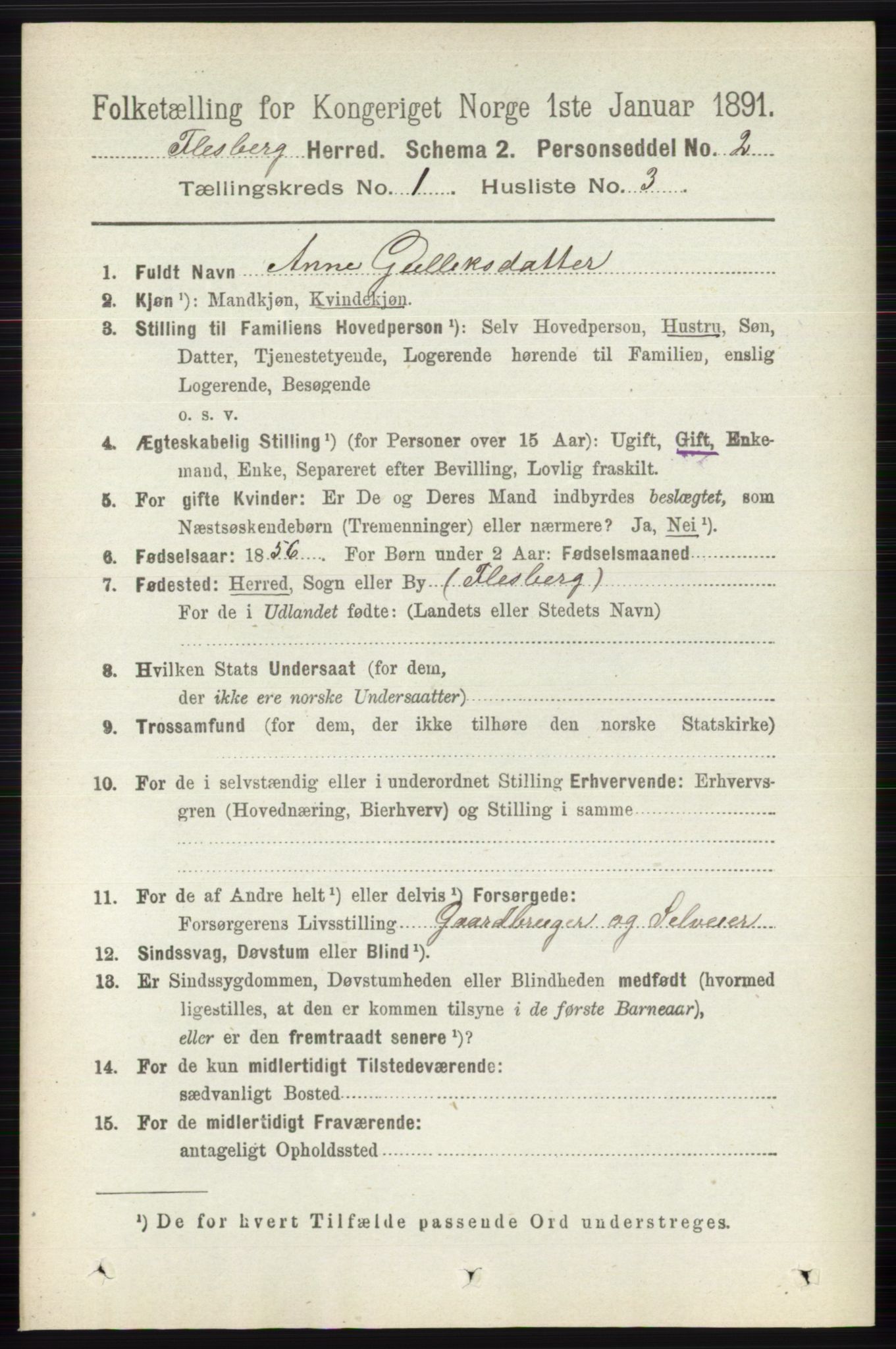 RA, 1891 census for 0631 Flesberg, 1891, p. 85
