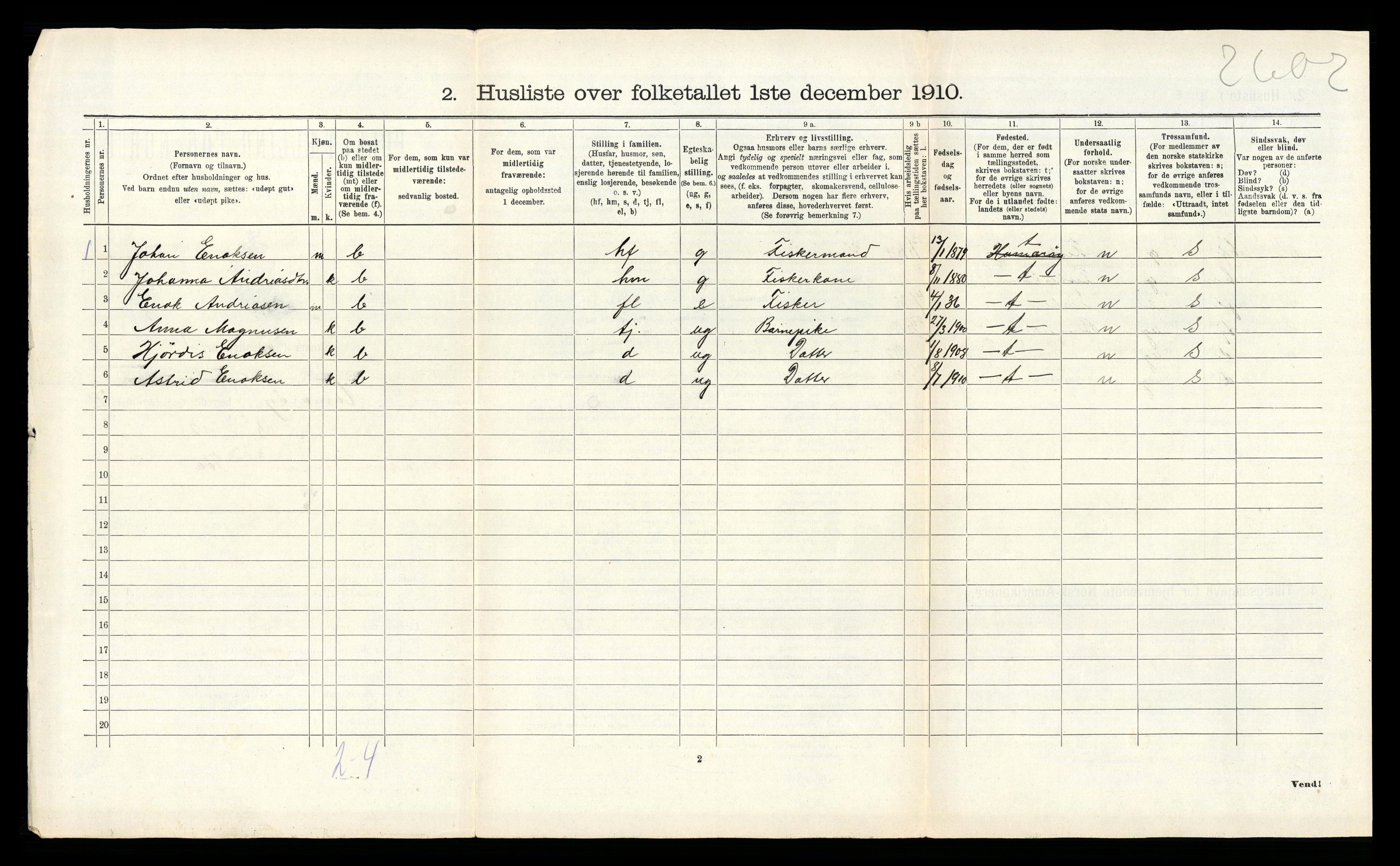 RA, 1910 census for Hamarøy, 1910, p. 719