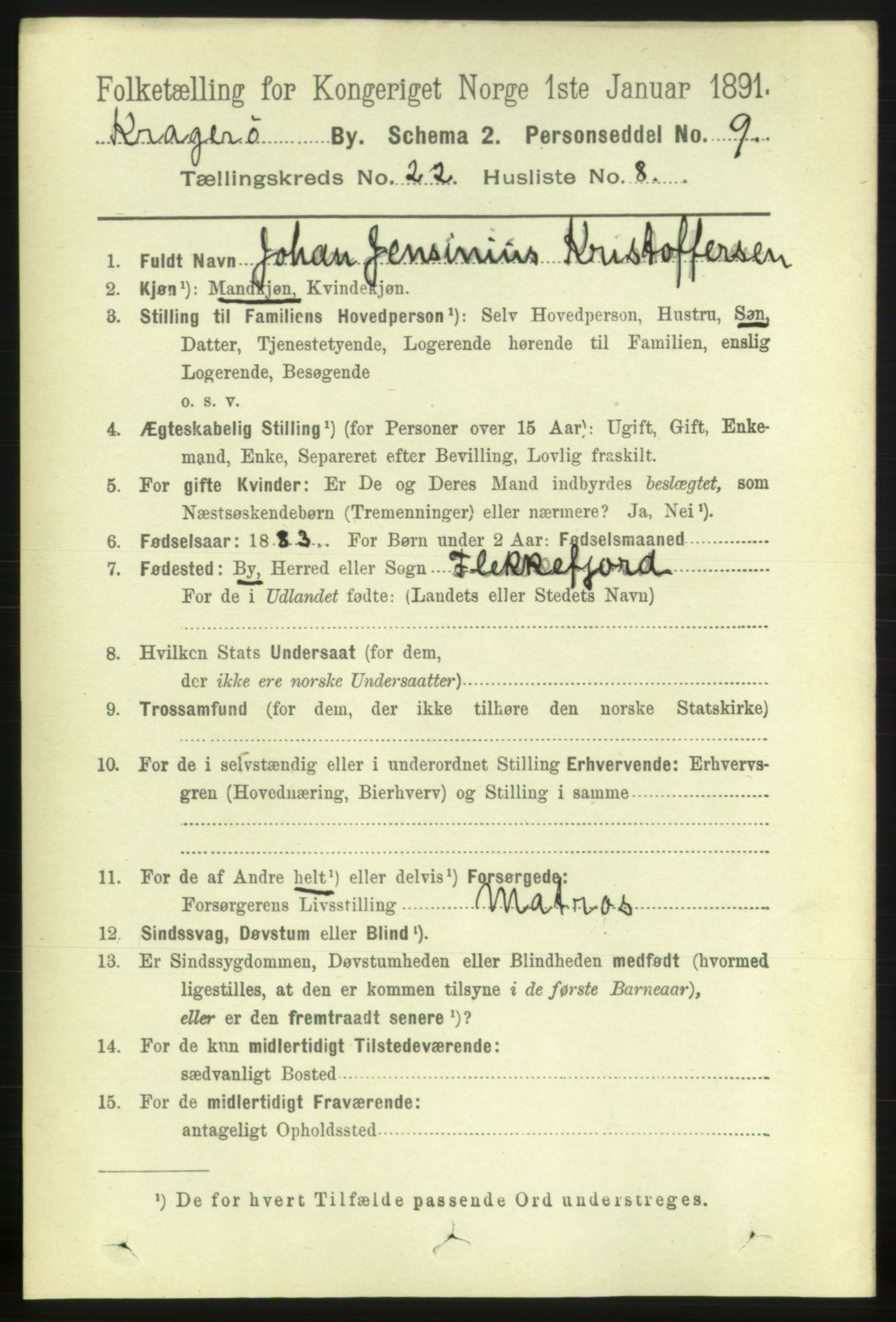 RA, 1891 census for 0801 Kragerø, 1891, p. 4837