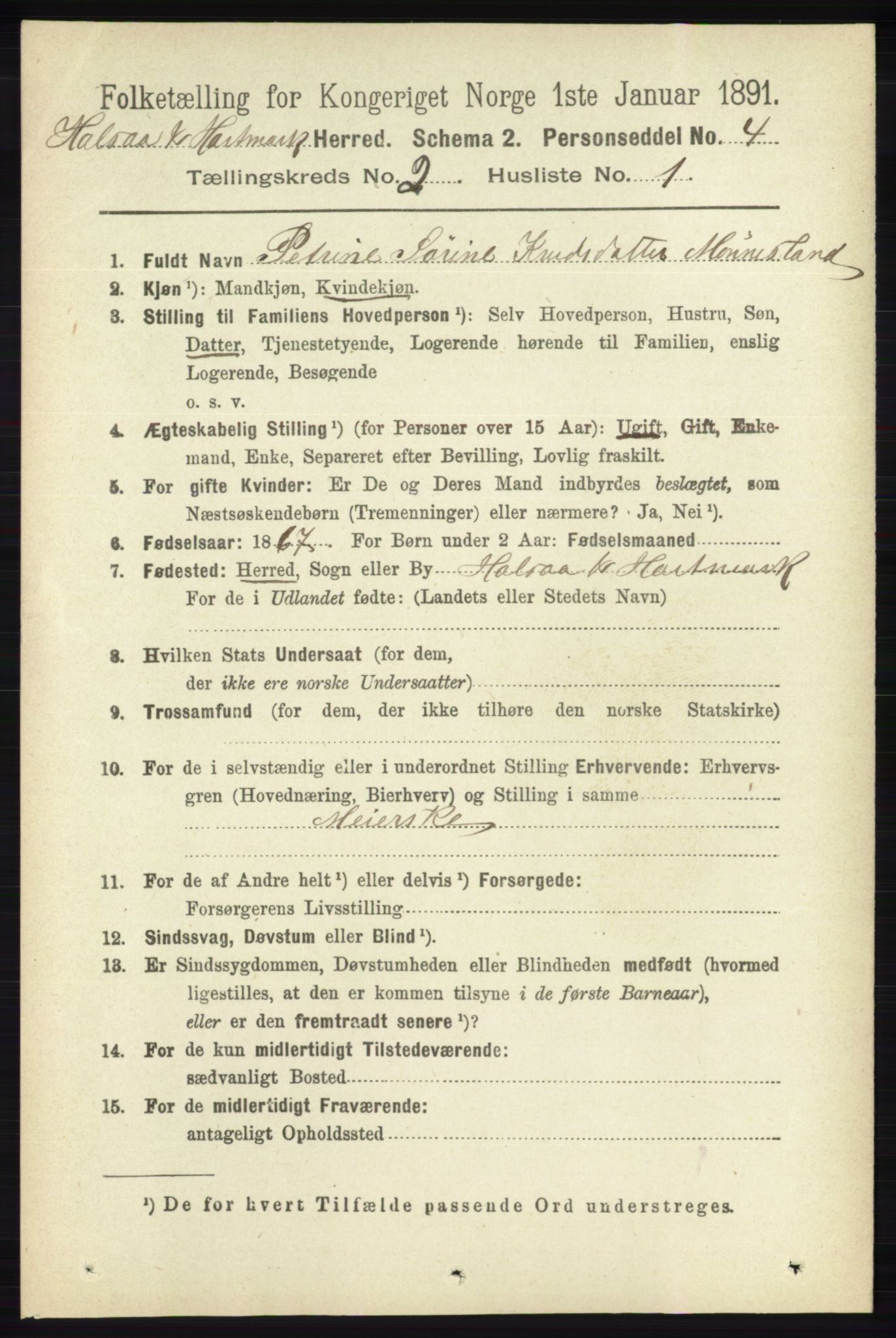 RA, 1891 census for 1019 Halse og Harkmark, 1891, p. 529