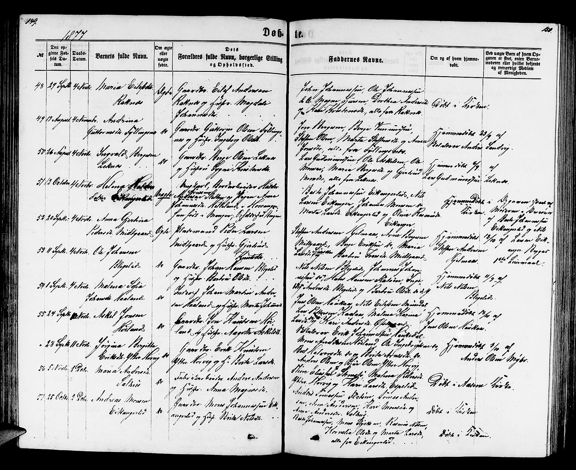 Hamre sokneprestembete, SAB/A-75501/H/Ha/Hab: Parish register (copy) no. B 2, 1863-1880, p. 149-150