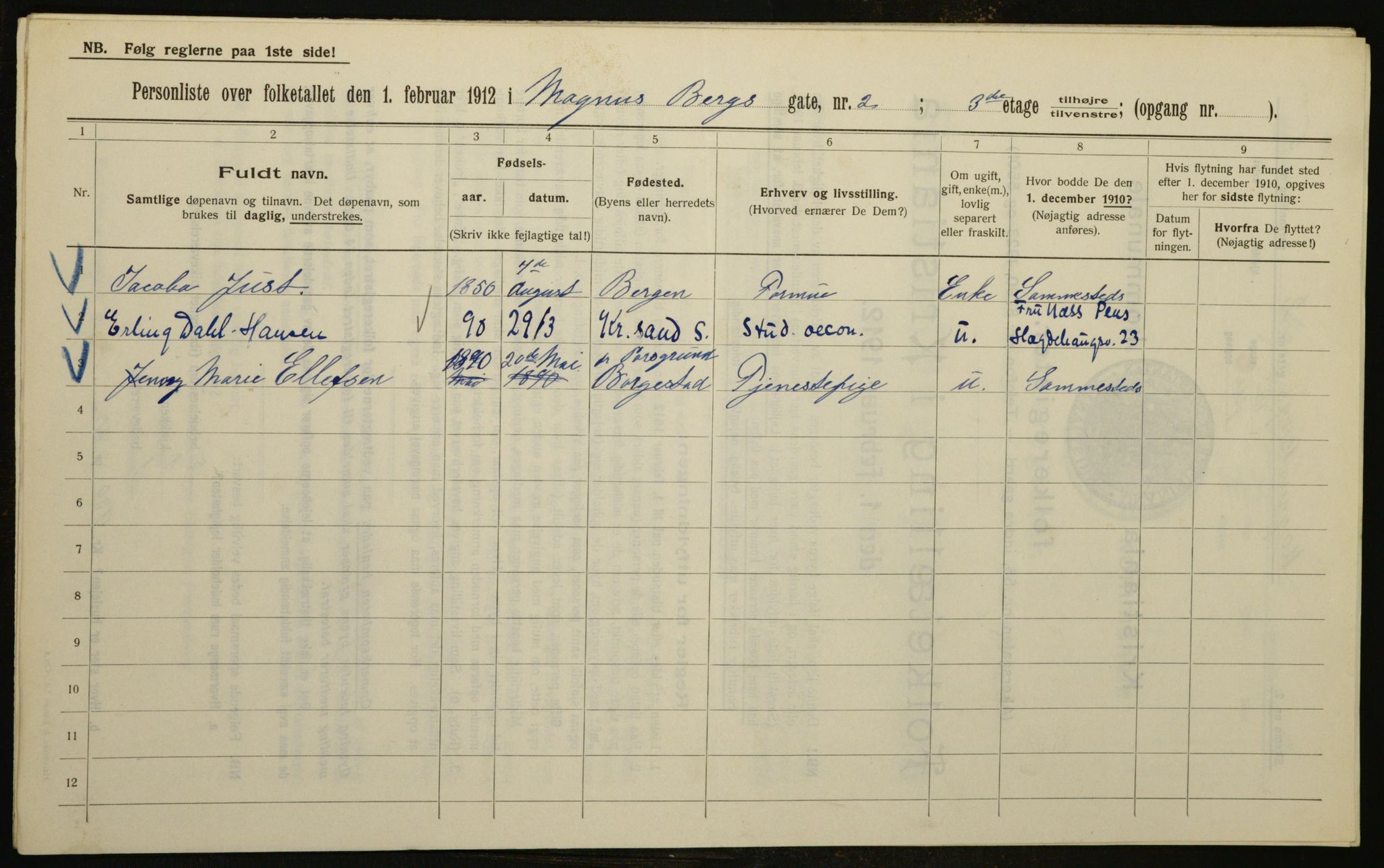 OBA, Municipal Census 1912 for Kristiania, 1912, p. 59446