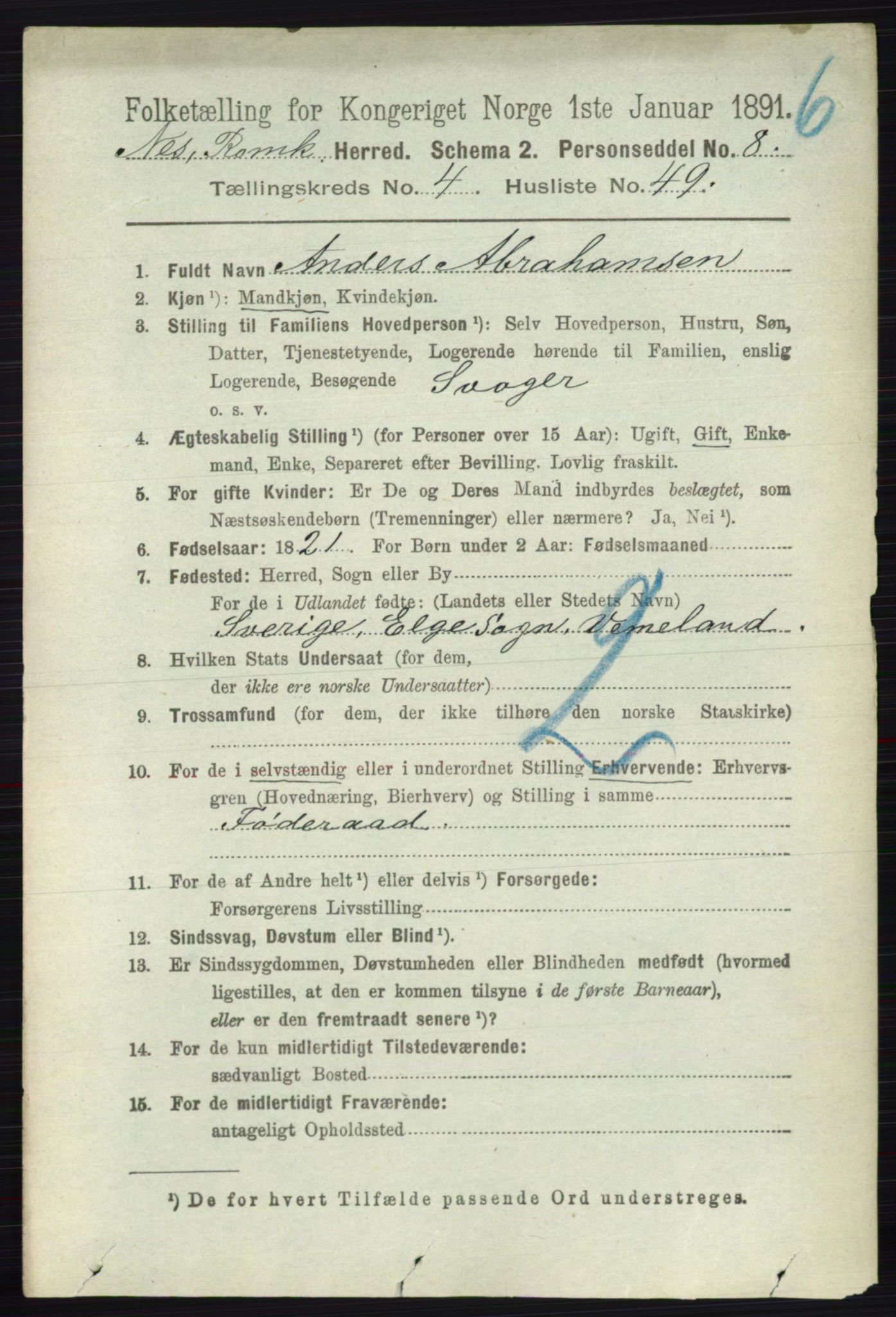 RA, 1891 census for 0236 Nes, 1891, p. 2541