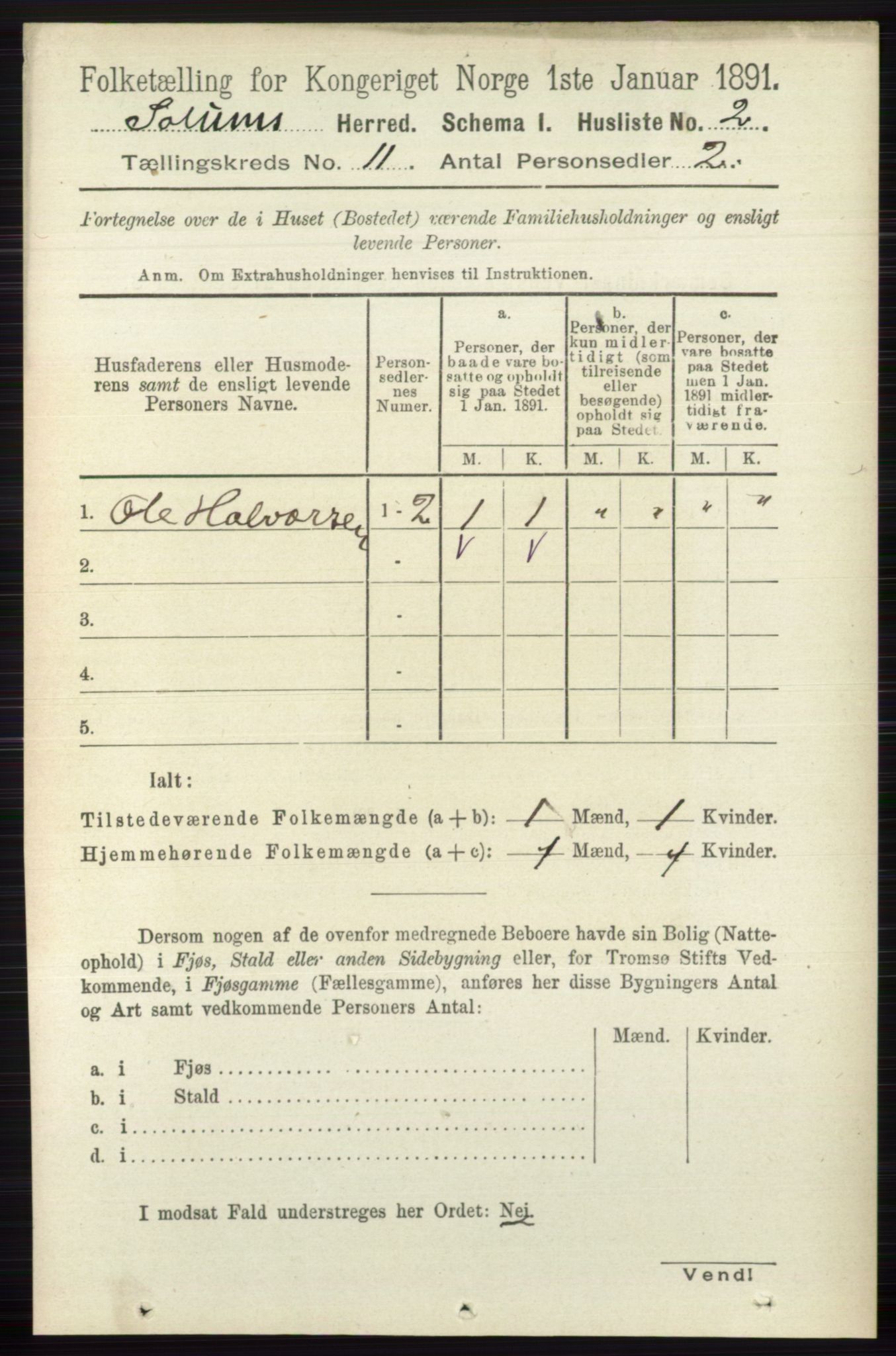 RA, 1891 census for 0818 Solum, 1891, p. 5238