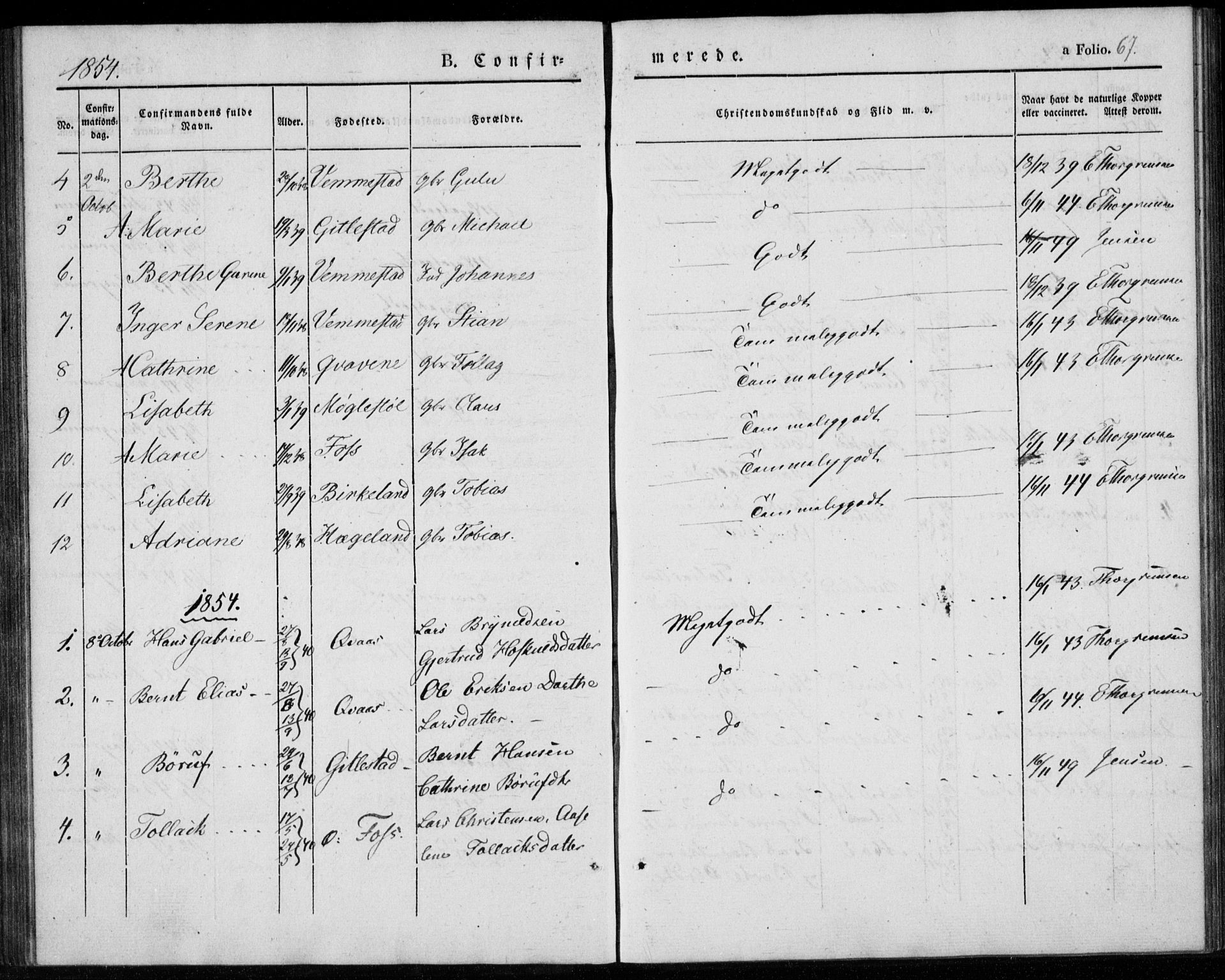 Lyngdal sokneprestkontor, AV/SAK-1111-0029/F/Fa/Fab/L0001: Parish register (official) no. A 1, 1838-1860, p. 67