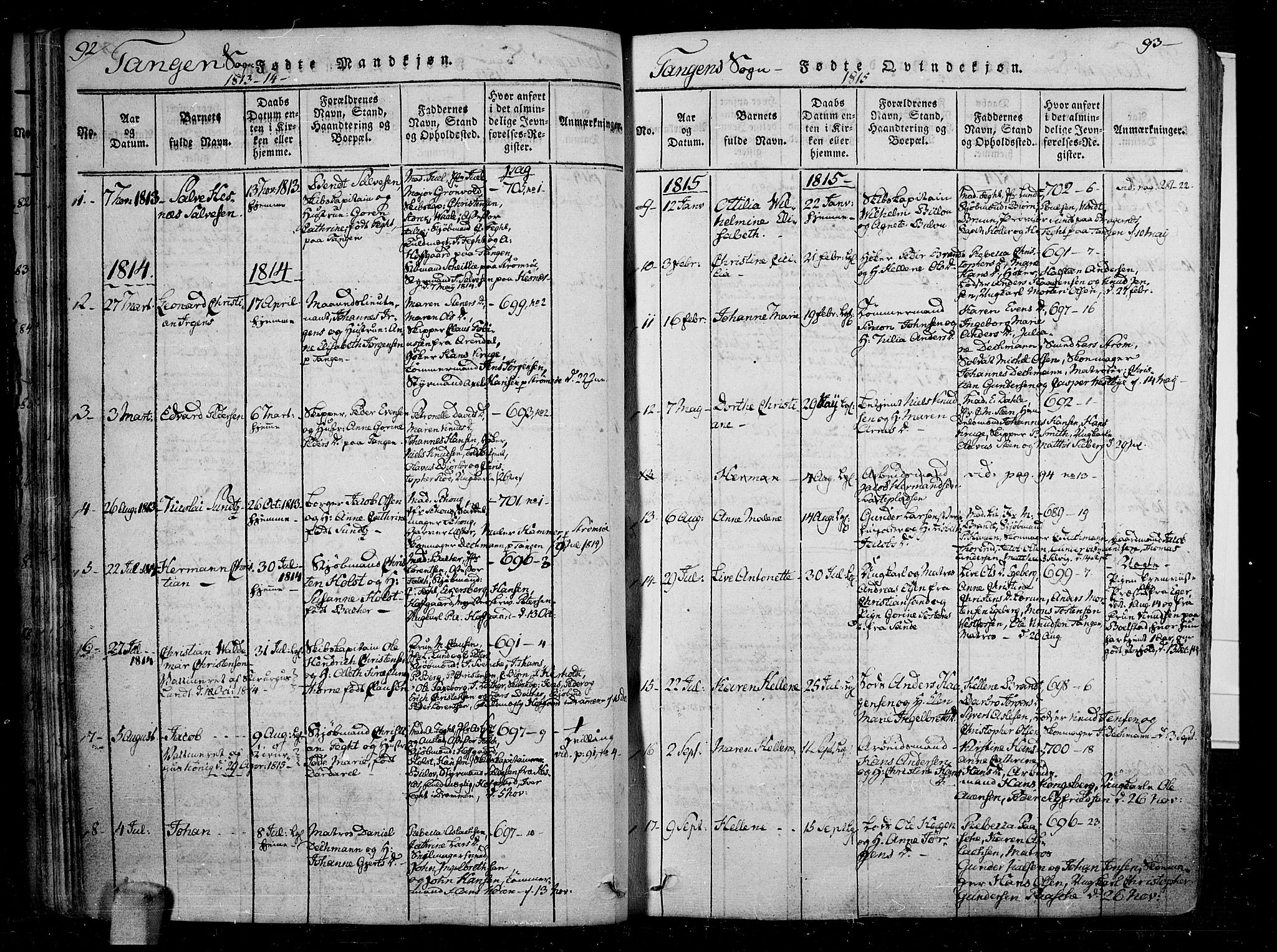 Skoger kirkebøker, AV/SAKO-A-59/F/Fa/L0002: Parish register (official) no. I 2 /2, 1814-1842, p. 92-93