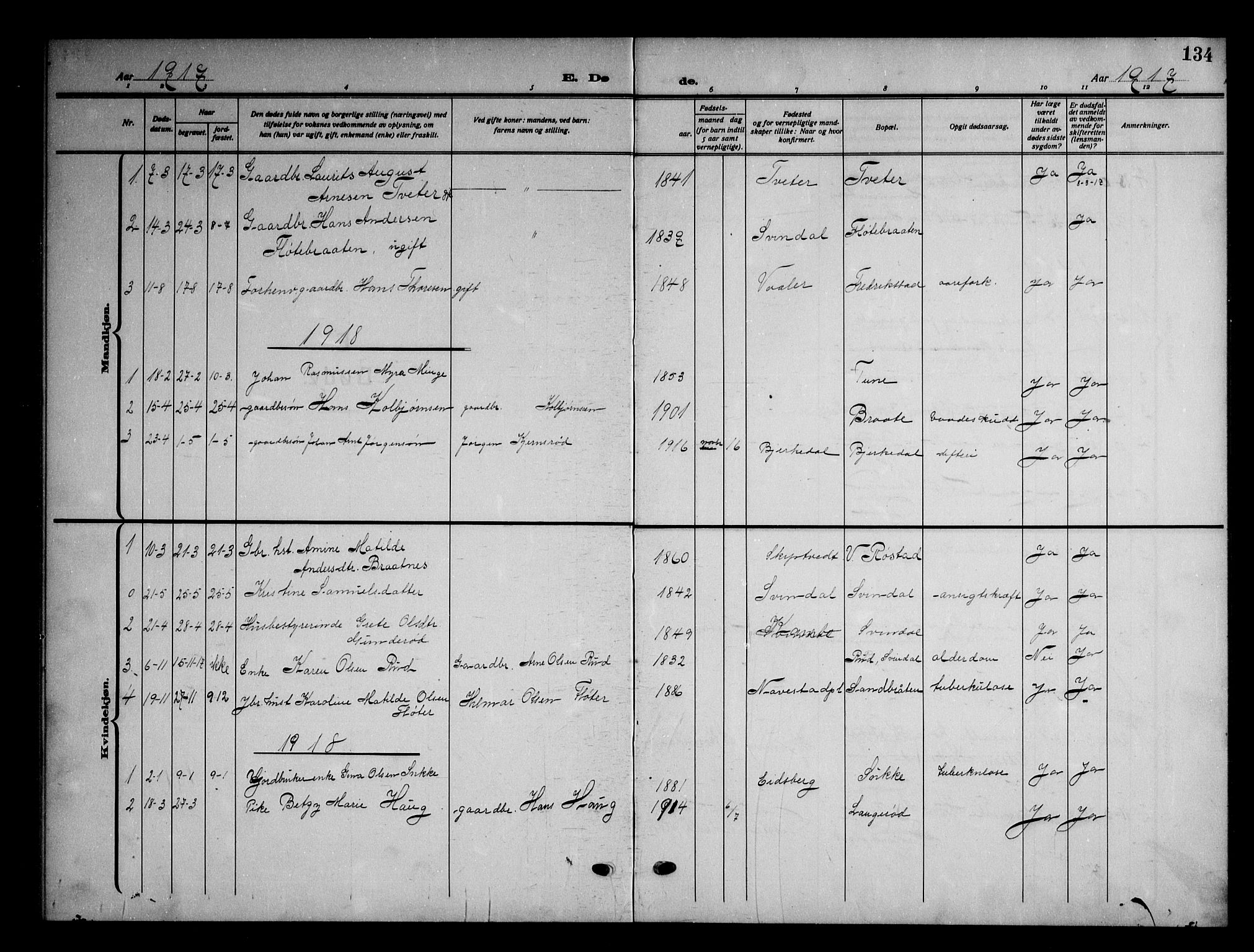 Våler prestekontor Kirkebøker, AV/SAO-A-11083/G/Gb/L0002: Parish register (copy) no. II 2, 1917-1948, p. 134