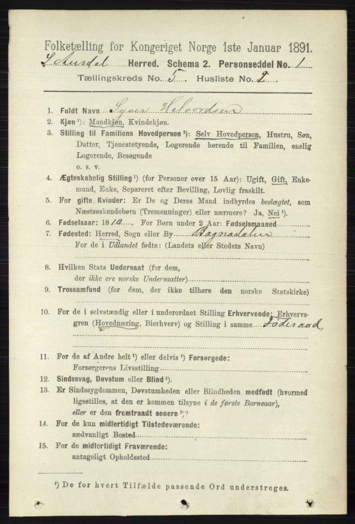 RA, 1891 census for 0540 Sør-Aurdal, 1891, p. 3159