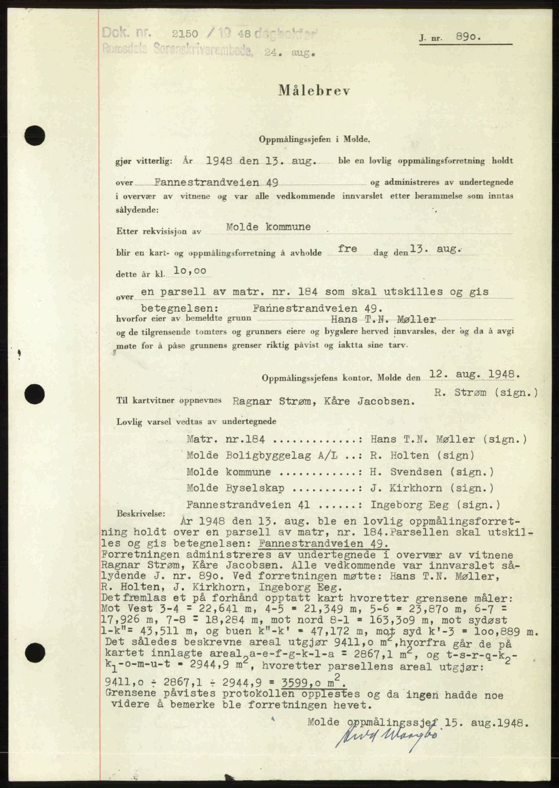 Romsdal sorenskriveri, AV/SAT-A-4149/1/2/2C: Mortgage book no. A27, 1948-1948, Diary no: : 2150/1948