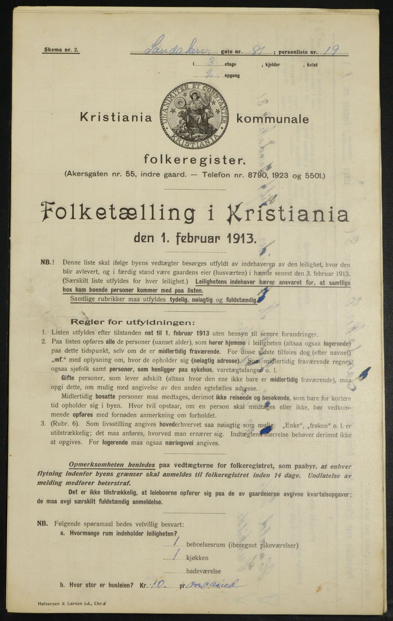 OBA, Municipal Census 1913 for Kristiania, 1913, p. 87396