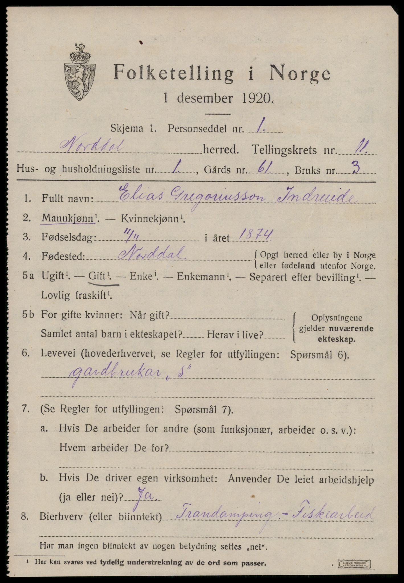 SAT, 1920 census for Norddal, 1920, p. 5591