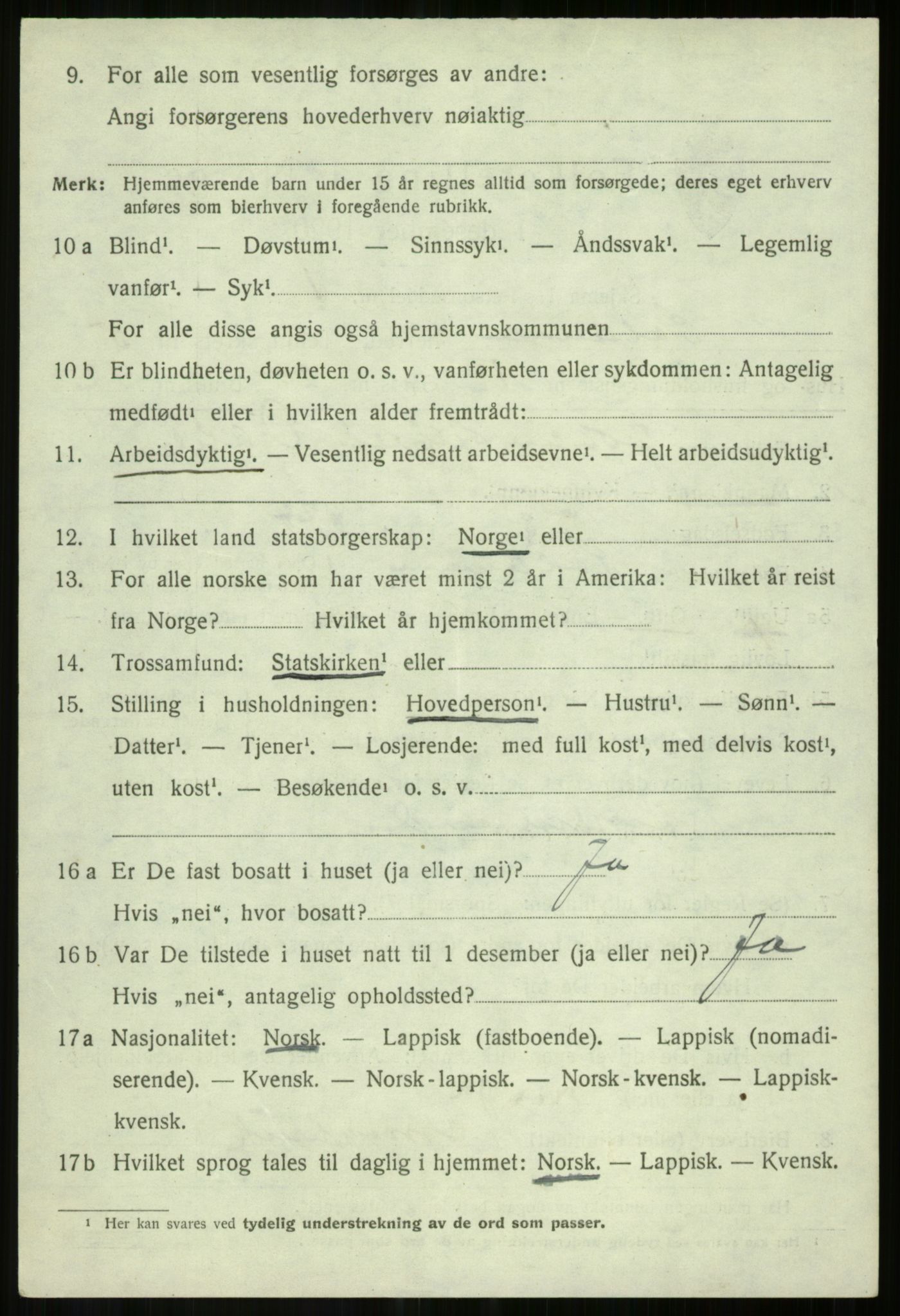 SATØ, 1920 census for Salangen, 1920, p. 3297