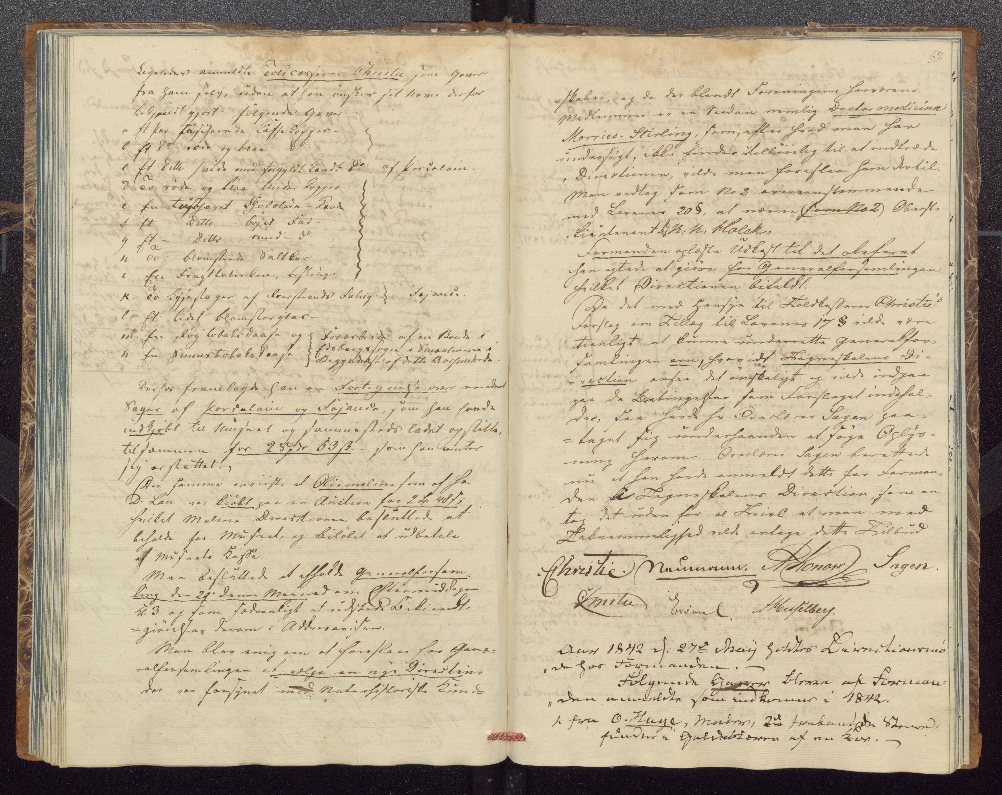 Bergens Museum, UMB/A007/A/Aa/L0004: Forhandlingsprotokoll , 1834-1845, p. 67