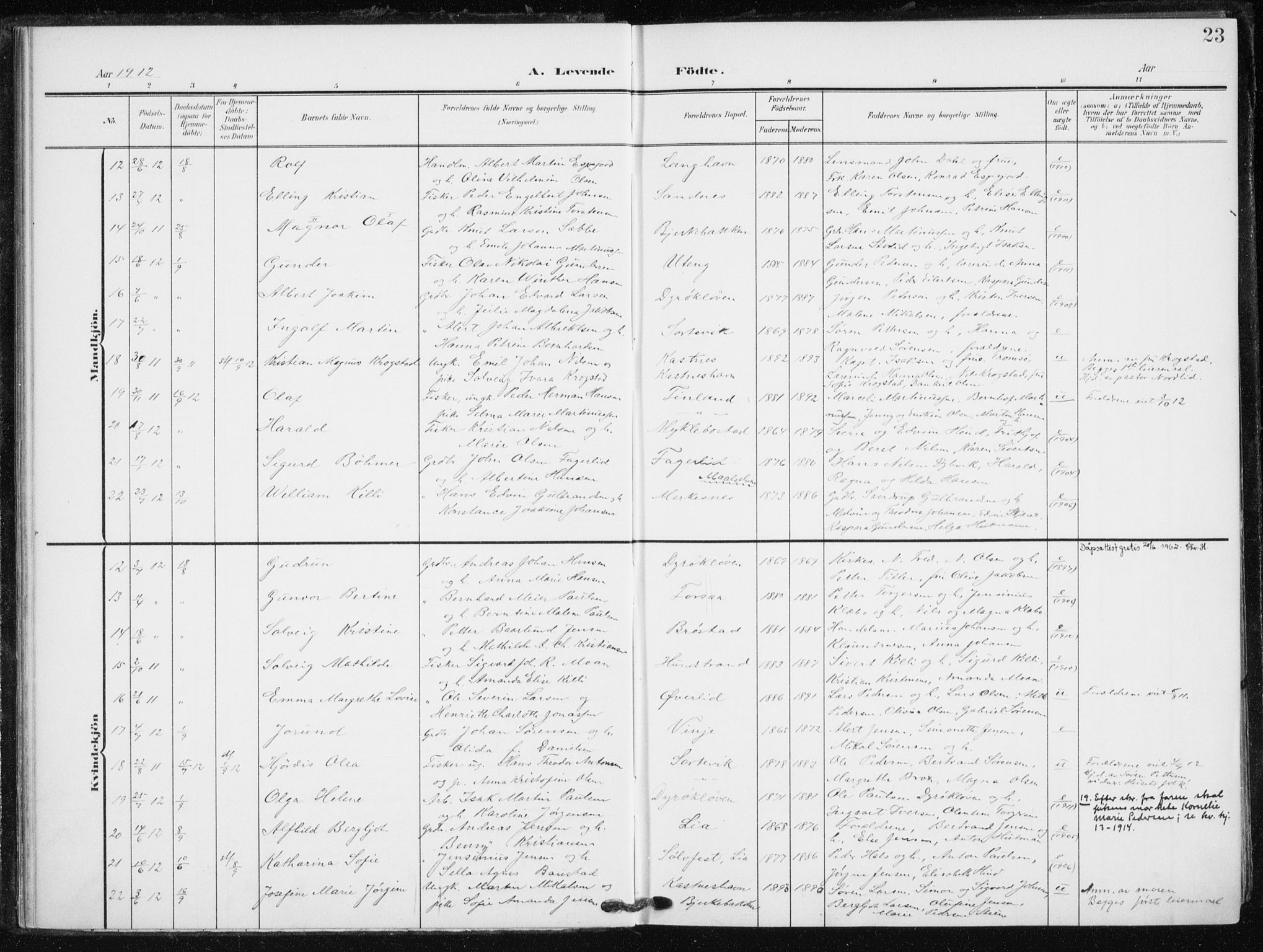 Tranøy sokneprestkontor, SATØ/S-1313/I/Ia/Iaa/L0013kirke: Parish register (official) no. 13, 1905-1922, p. 23