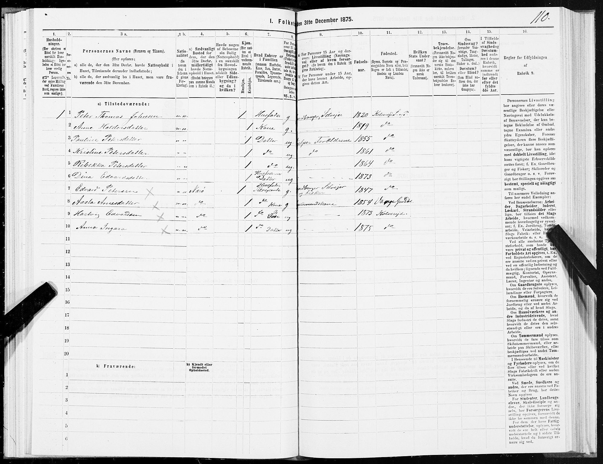 SAT, 1875 census for 1752P Kolvereid, 1875, p. 2110