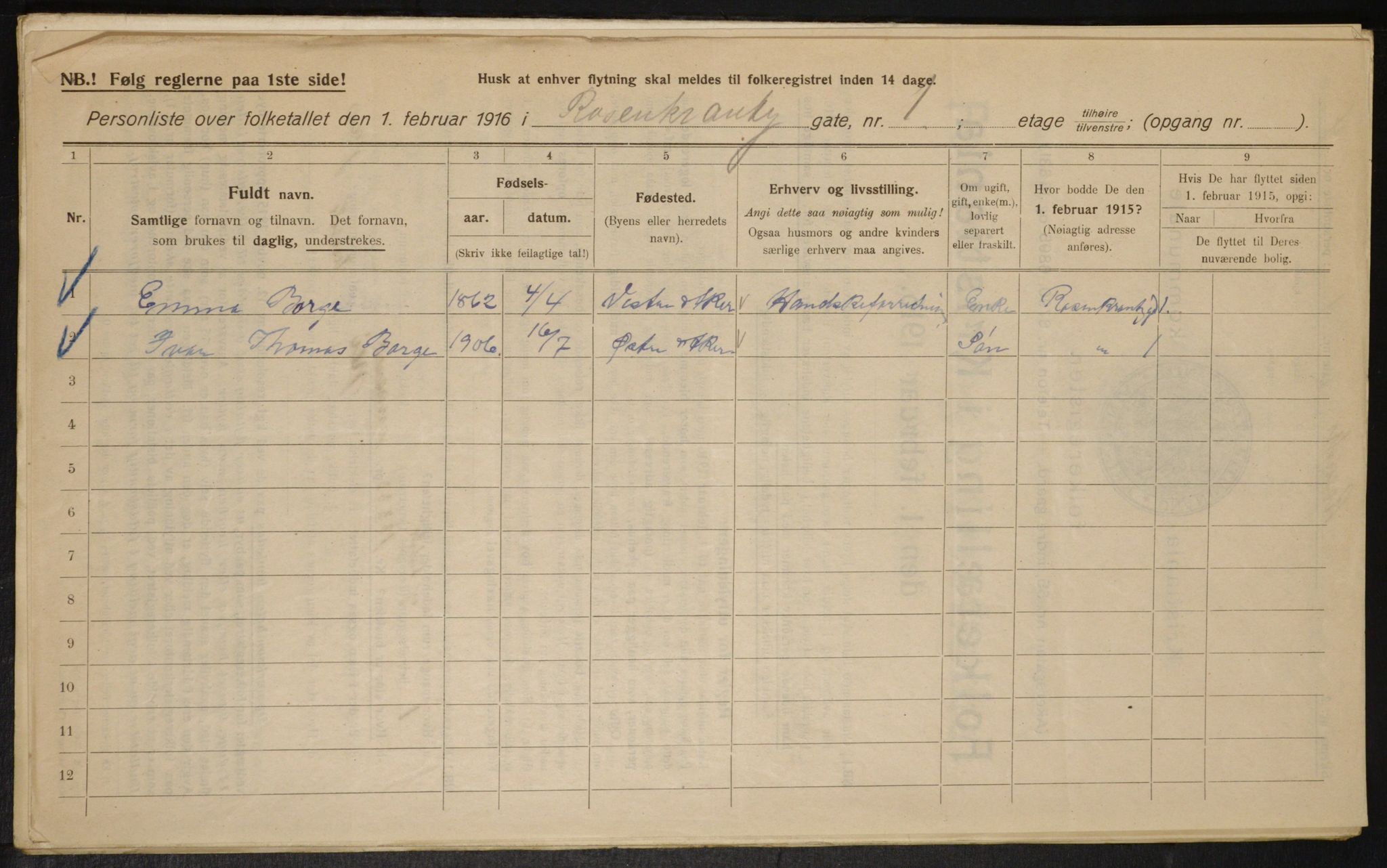 OBA, Municipal Census 1916 for Kristiania, 1916, p. 86087