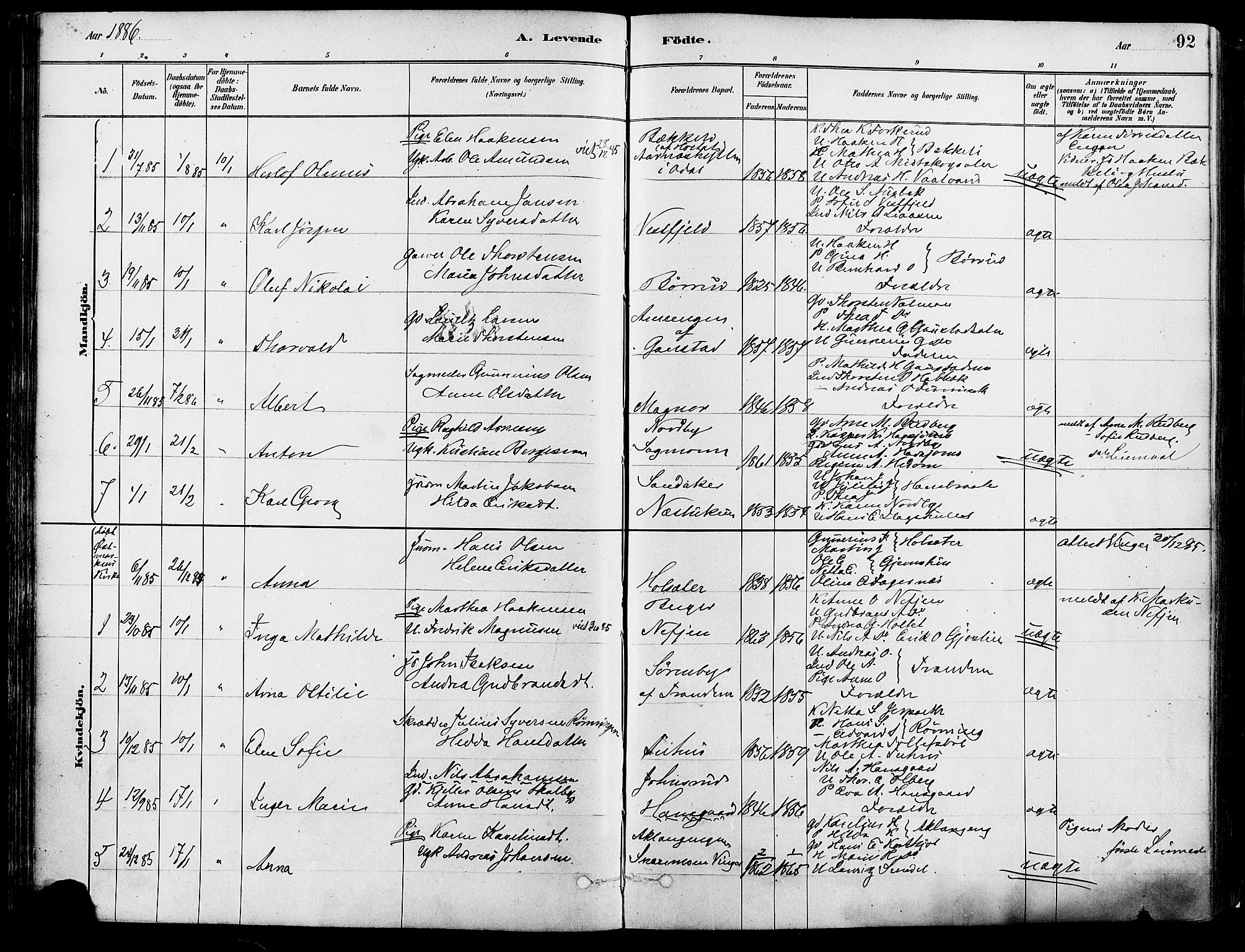 Eidskog prestekontor, AV/SAH-PREST-026/H/Ha/Haa/L0003: Parish register (official) no. 3, 1879-1892, p. 92